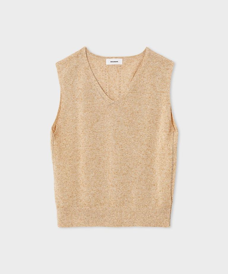 MIESROHE - リネン混Vネックショートニットベスト(ベージュ