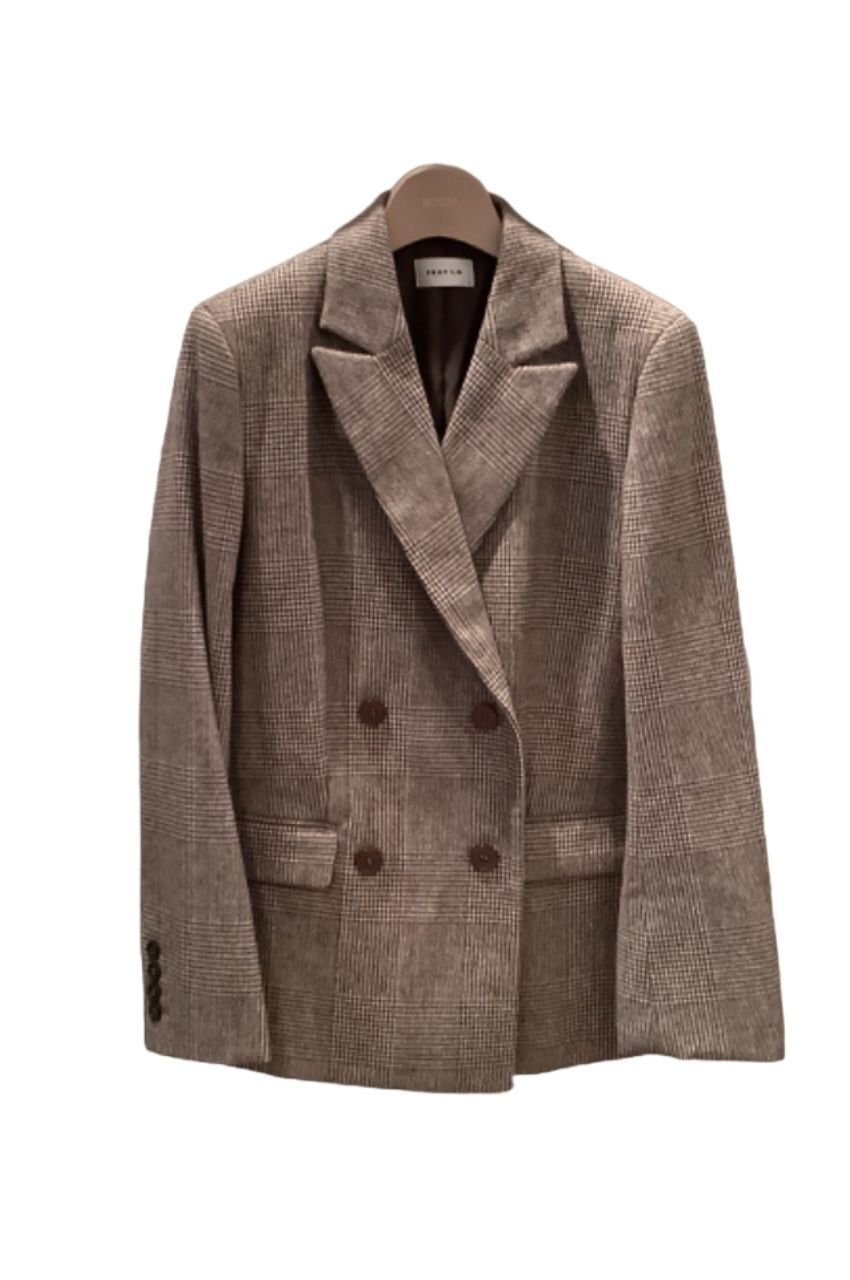 FRAY I.D - ダブルボタンウールジャケット (CHECK) ポリエステル