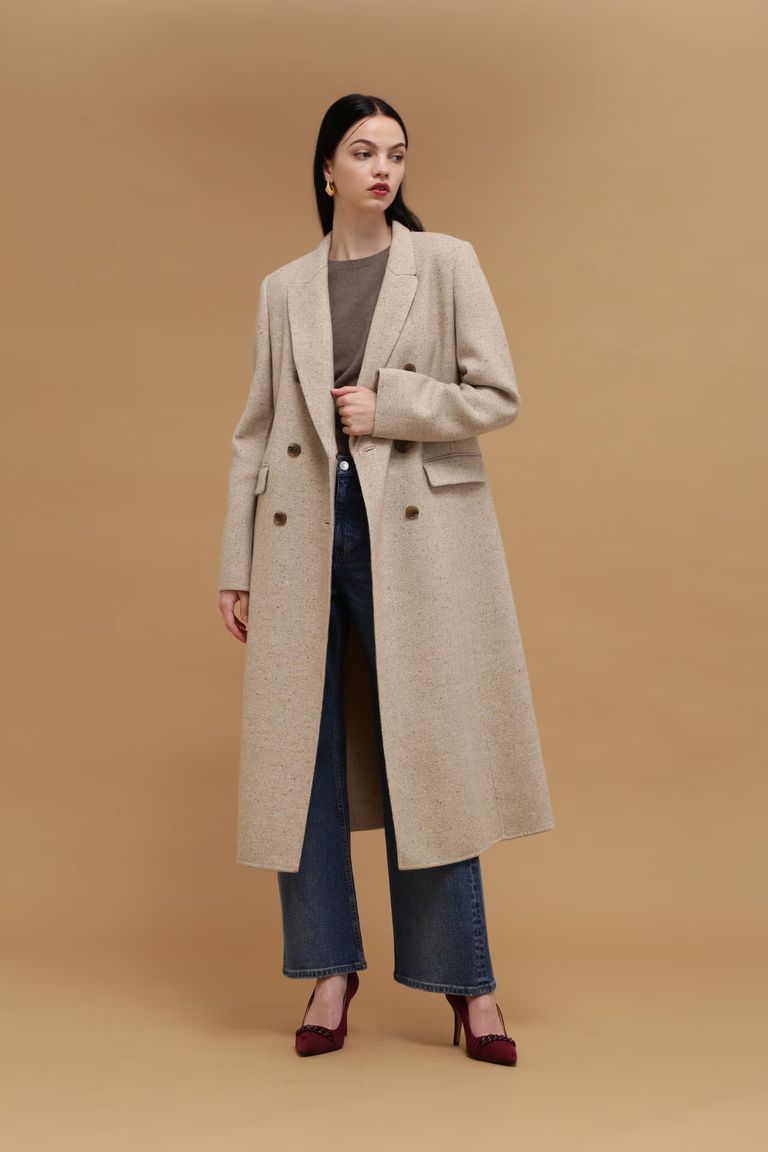 PINKY&DIANNE - ヘリンボンリバーコート (ベージュ) / ウール