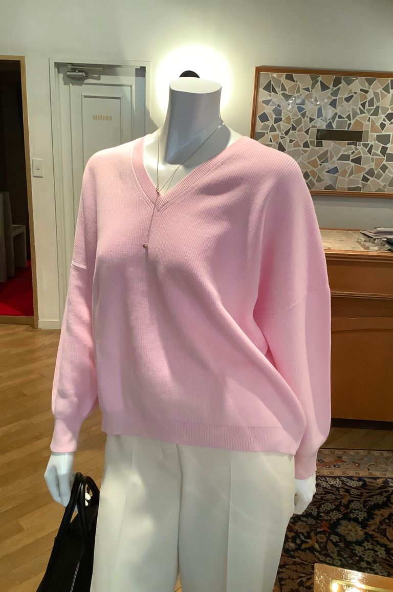 Theory - Vネックニットプルオーバー(ピンク)コットン / ゆったり