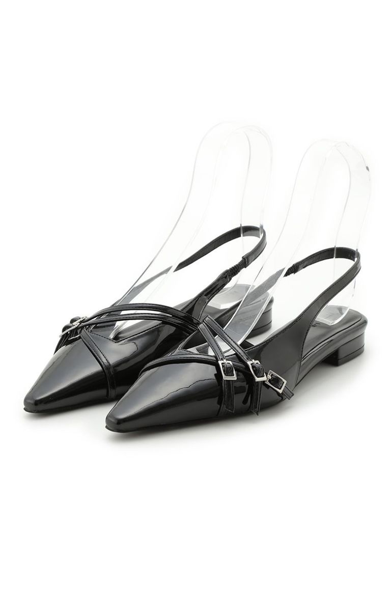 FRAY I.D - アシメストラップスリングミュール (ブラック) 合成皮革