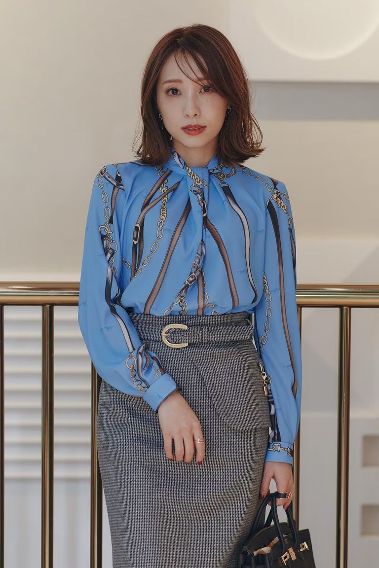 PINKY&DIANNE - スカーフプリントブラウス（ブルー）ポリエステル 100