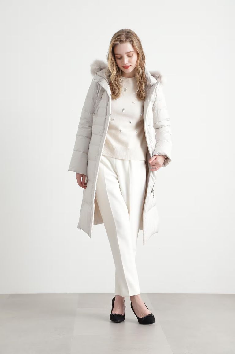 PINKY&DIANNE - タフタロングダウンコート (ホワイト) / フェザー