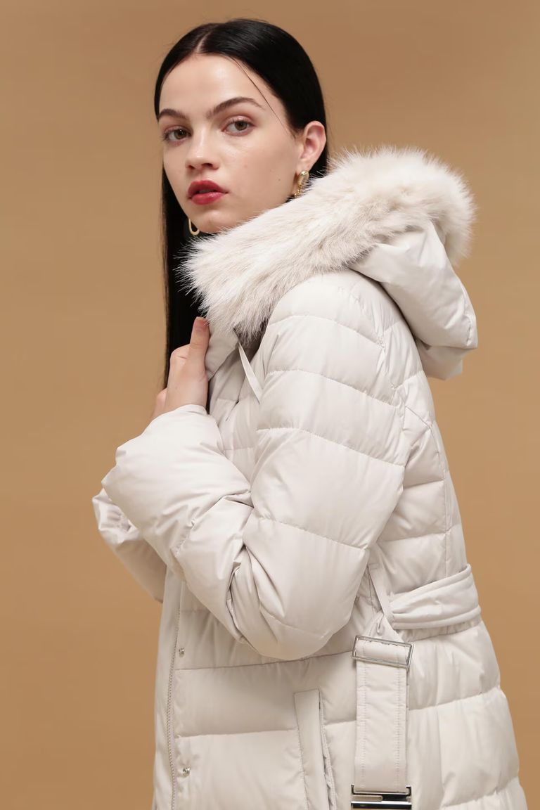 PINKY&DIANNE - タフタロングダウンコート (ホワイト) / フェザー