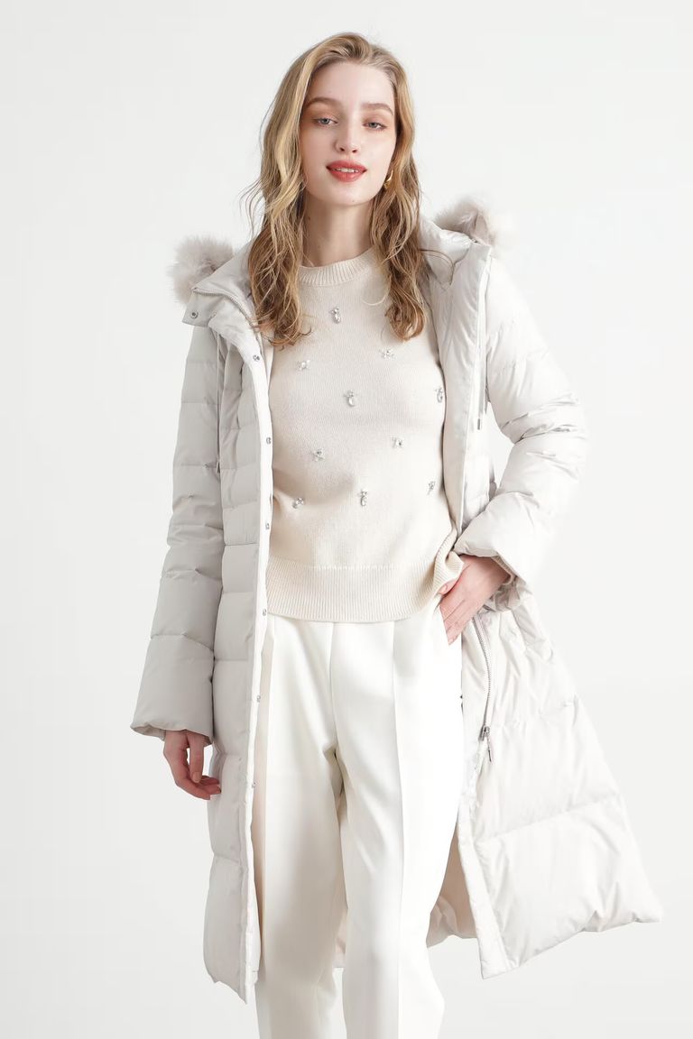 PINKY&DIANNE - タフタロングダウンコート (ホワイト) / フェザー