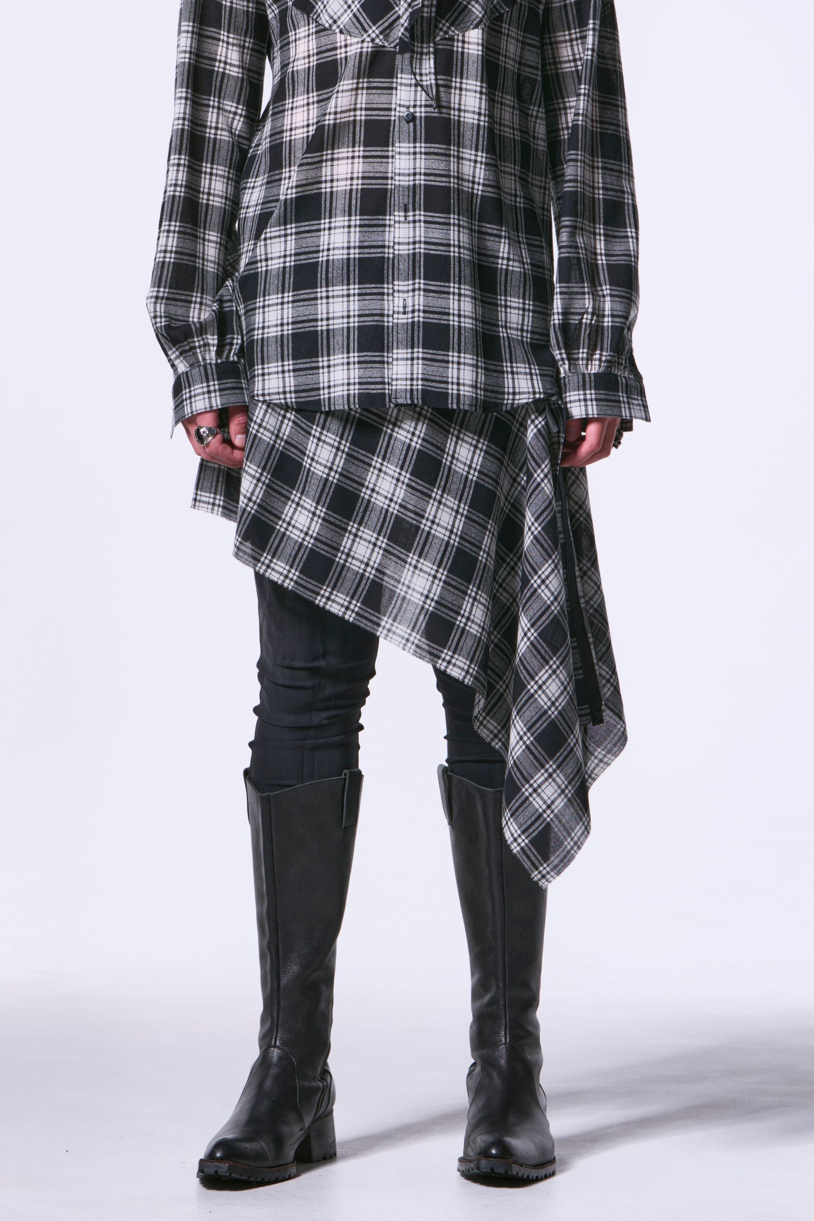 kiryuyrik - Black & White Check Hip Hung Muffler / チェック ヒップ