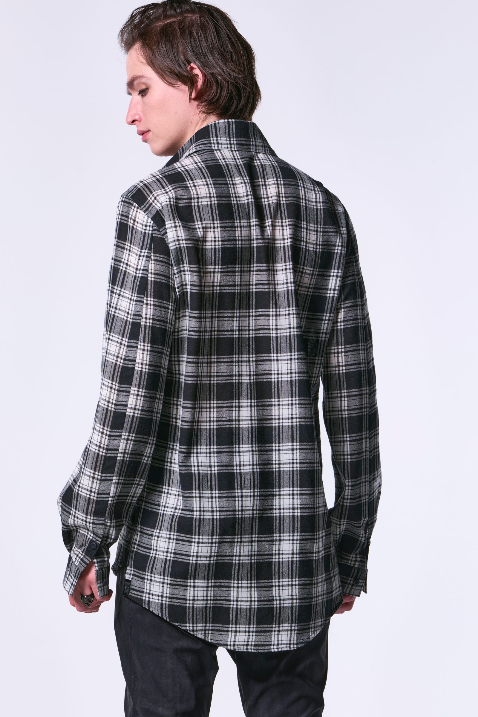 kiryuyrik - Black & White Check Single Frill Shirt / チェック