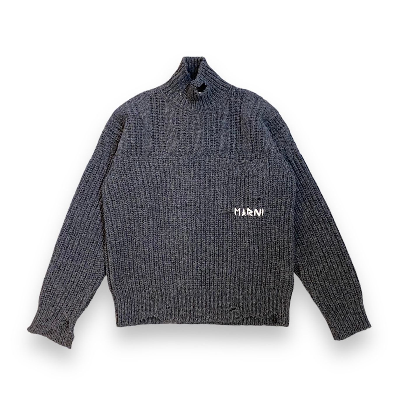 MARNI - バージンウール ロゴニット / タートルニット / ダメージ加工