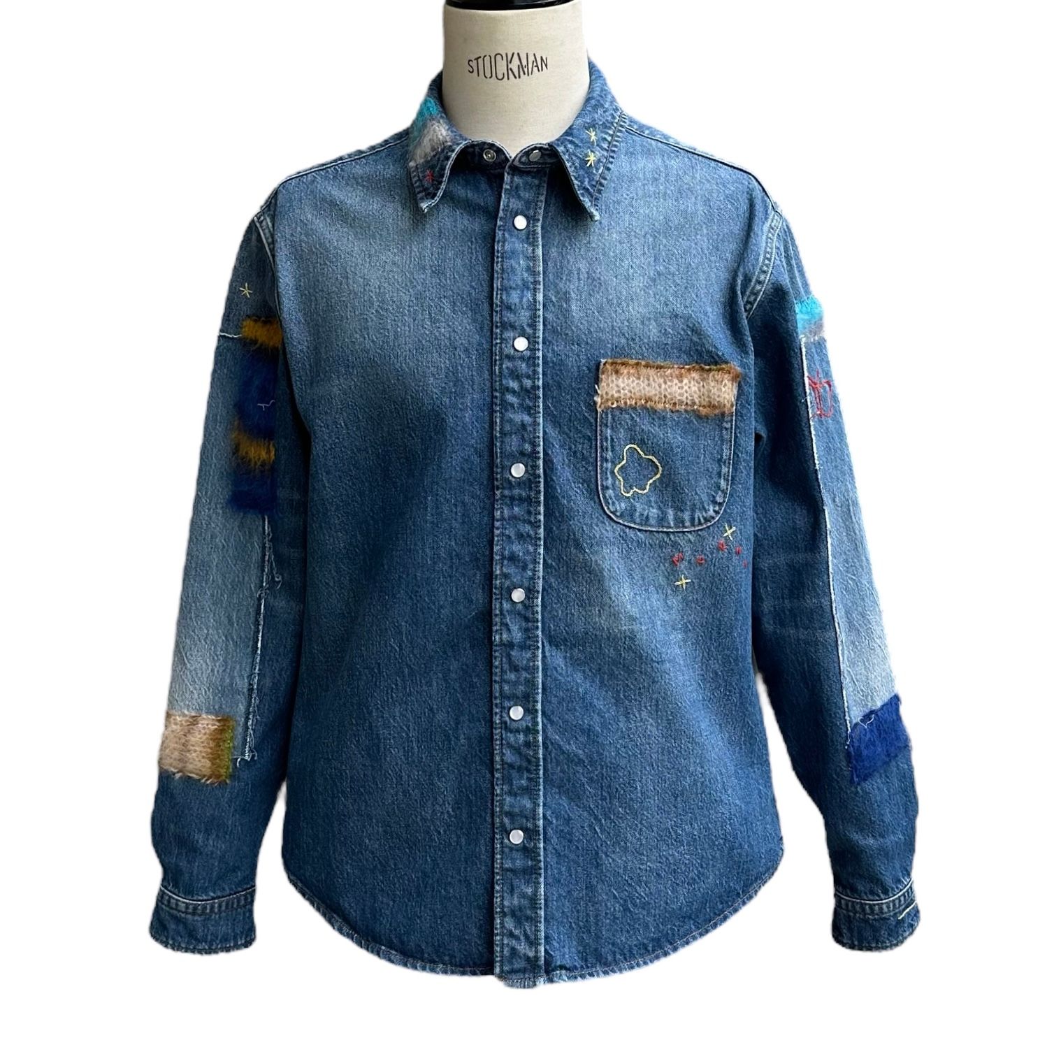 MARNI - インディゴブルー オーガニックデニム製シャツ/モヘア製パッチ