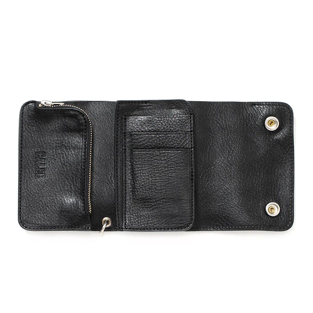 CALEE - 【ラスト1点】STUDS LEATHER FLAP HALF WALLET (BLACK