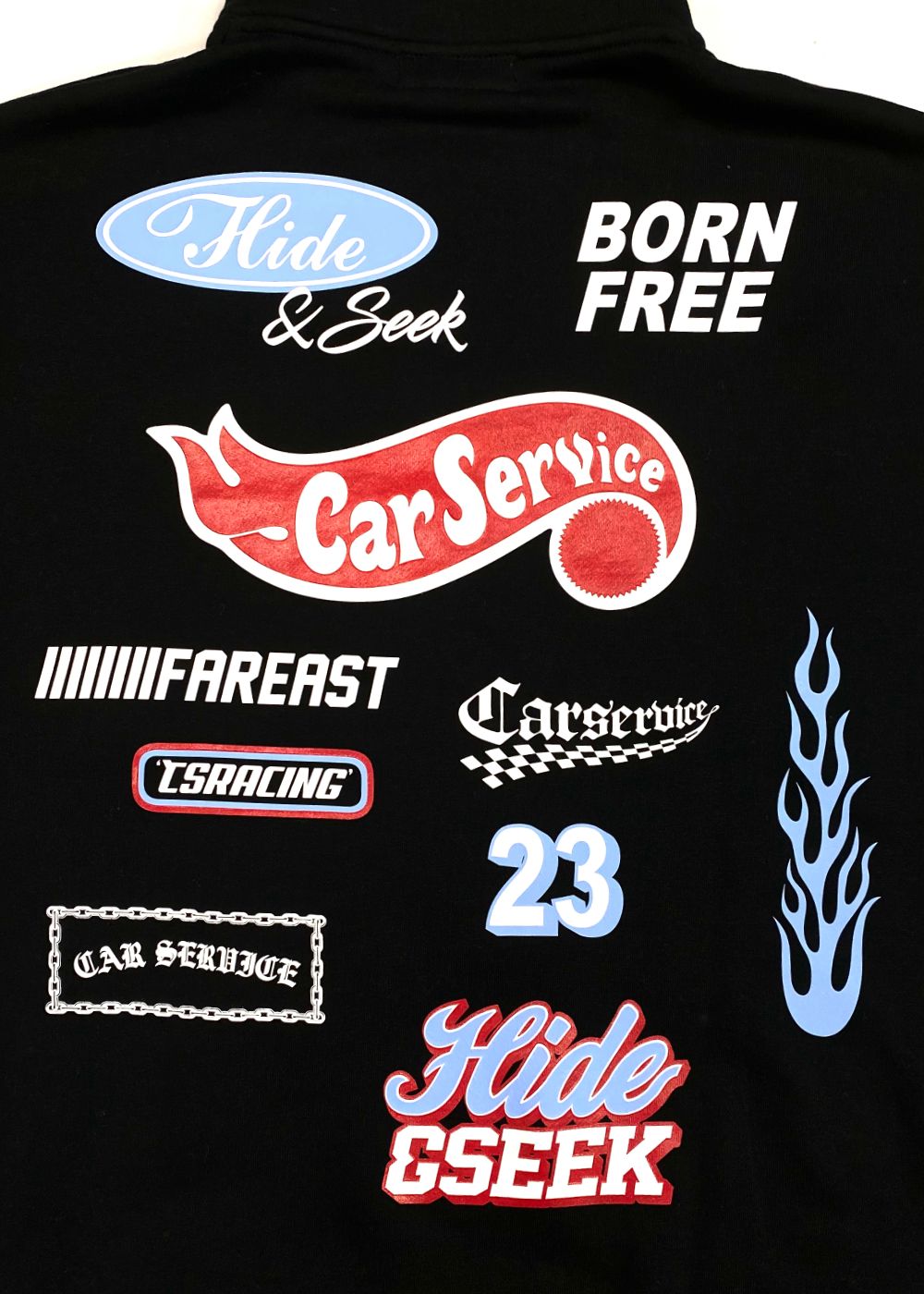 HIDE AND SEEK - ×CARSERVICE HALF ZIP SWEAT SHIRT (BLACK/RED