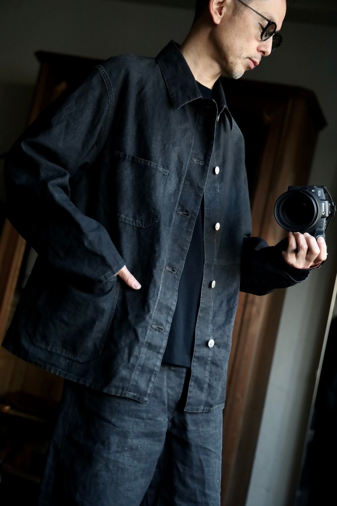 A.PRESSE - アプレッセ Vintage Black Linen Coverall (25SAP-01-29H