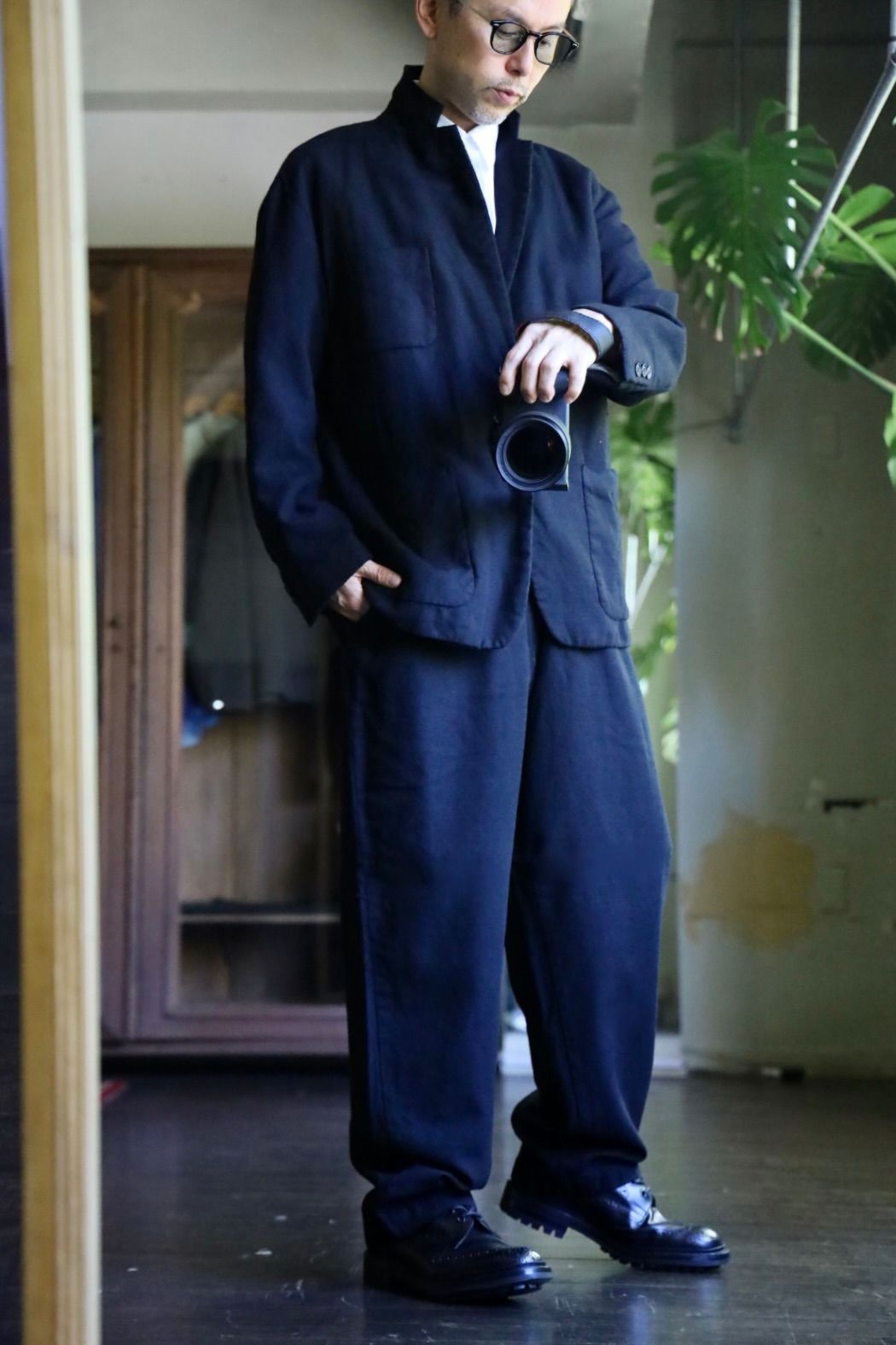 COMME des GARCONS HOMME ウールギャバセットアップネイビー