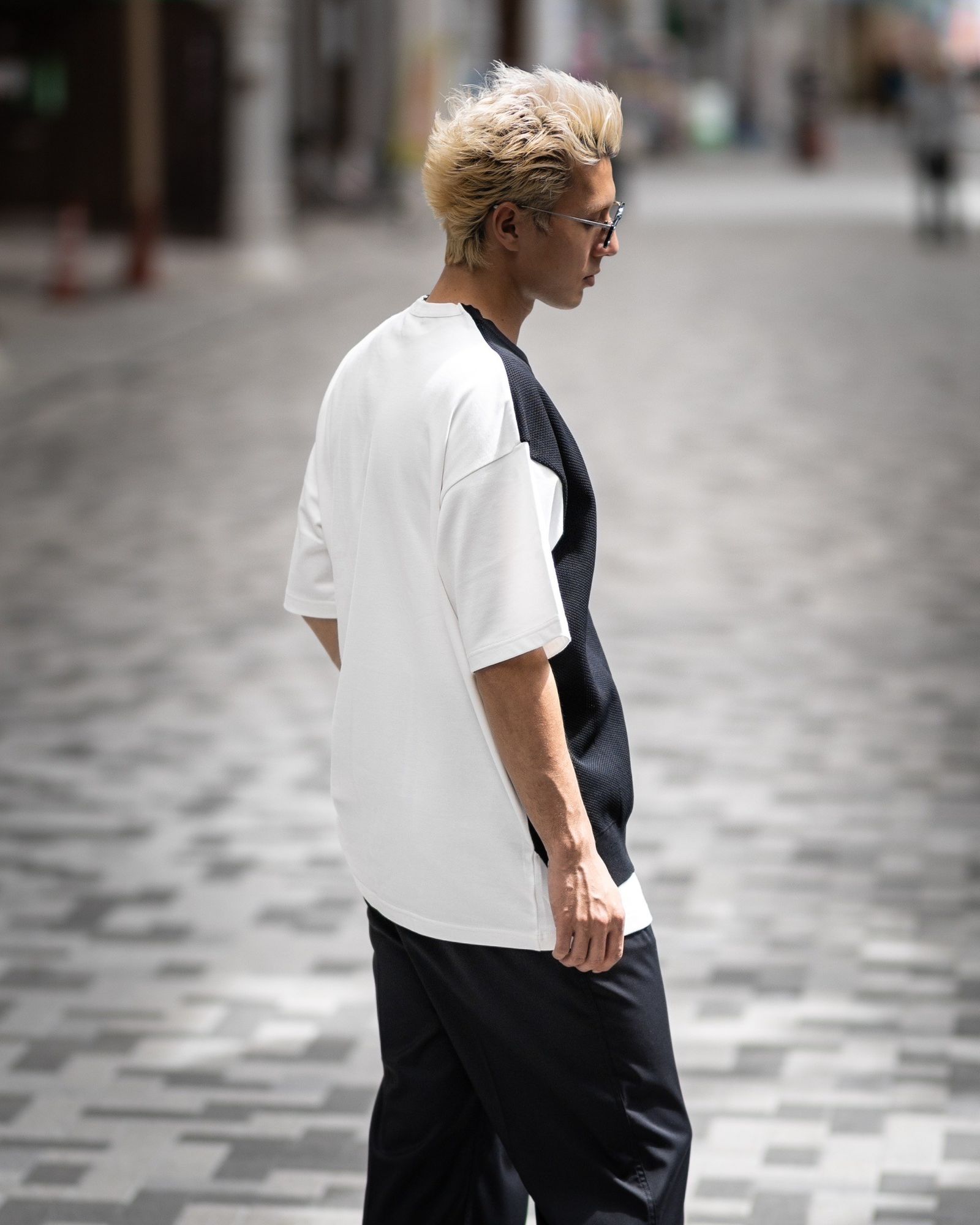 COMME des GARCONS HOMME 異素材切り替えTシャツ (WHITE) スタイル