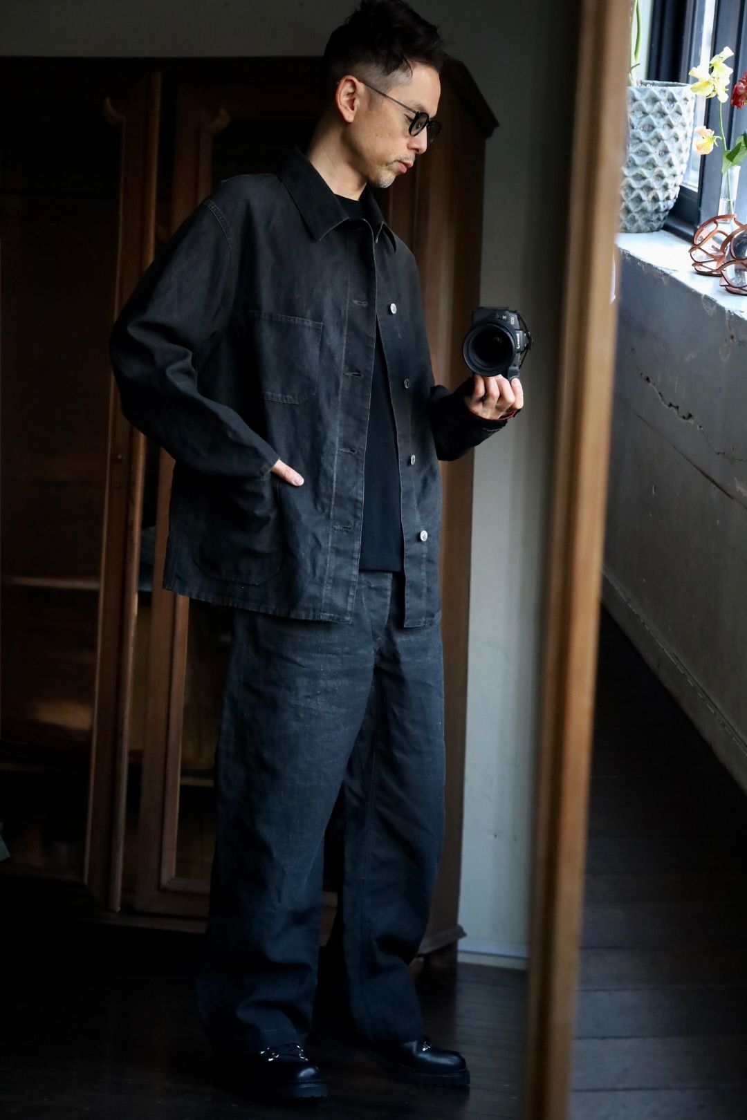 A.PRESSE - アプレッセ Vintage Black Linen Coverall (25SAP-01-29H