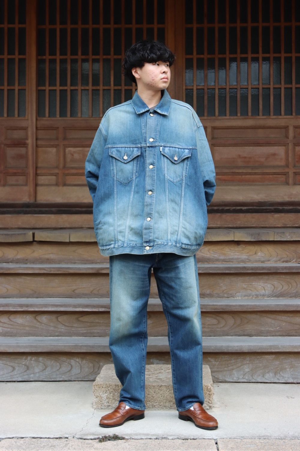 Graphpaper Selvage Denim Trucker Jacket(GU223-30016DB) style