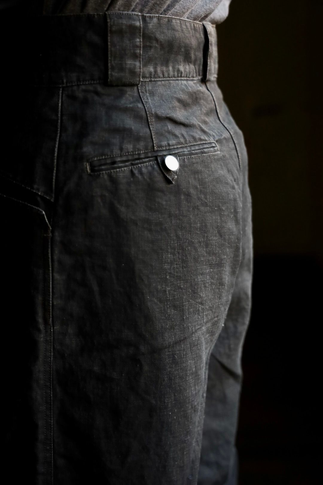 A.PRESSE - アプレッセ Vintage Black Linen Trousers (25SAP-04-19H