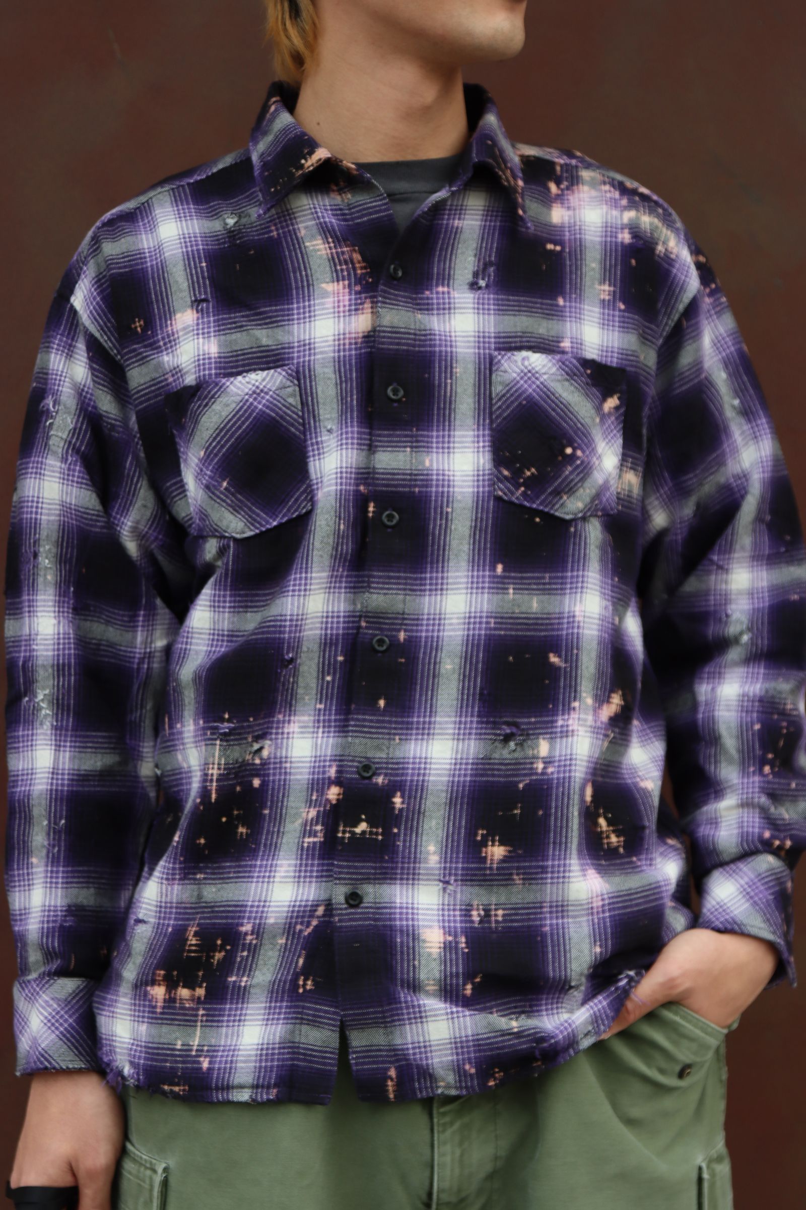 Rafu - RAFUラフ 24SS Bleached & Damaged shirt(RAFU037)PURPLE | MARK