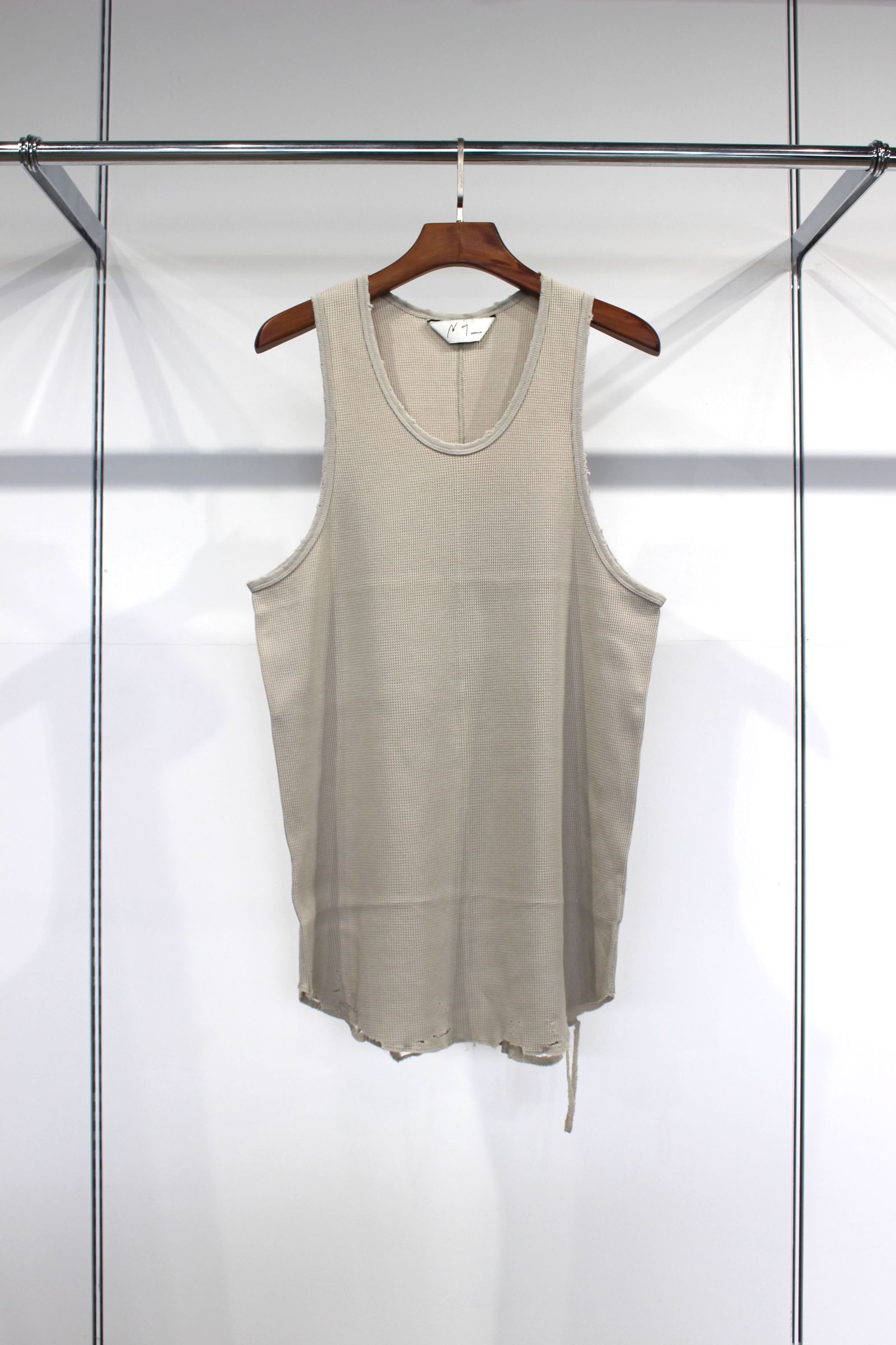 ANCELLM - DAMAGE WAFFLE TANK TOP/GREIGE | NapsNote