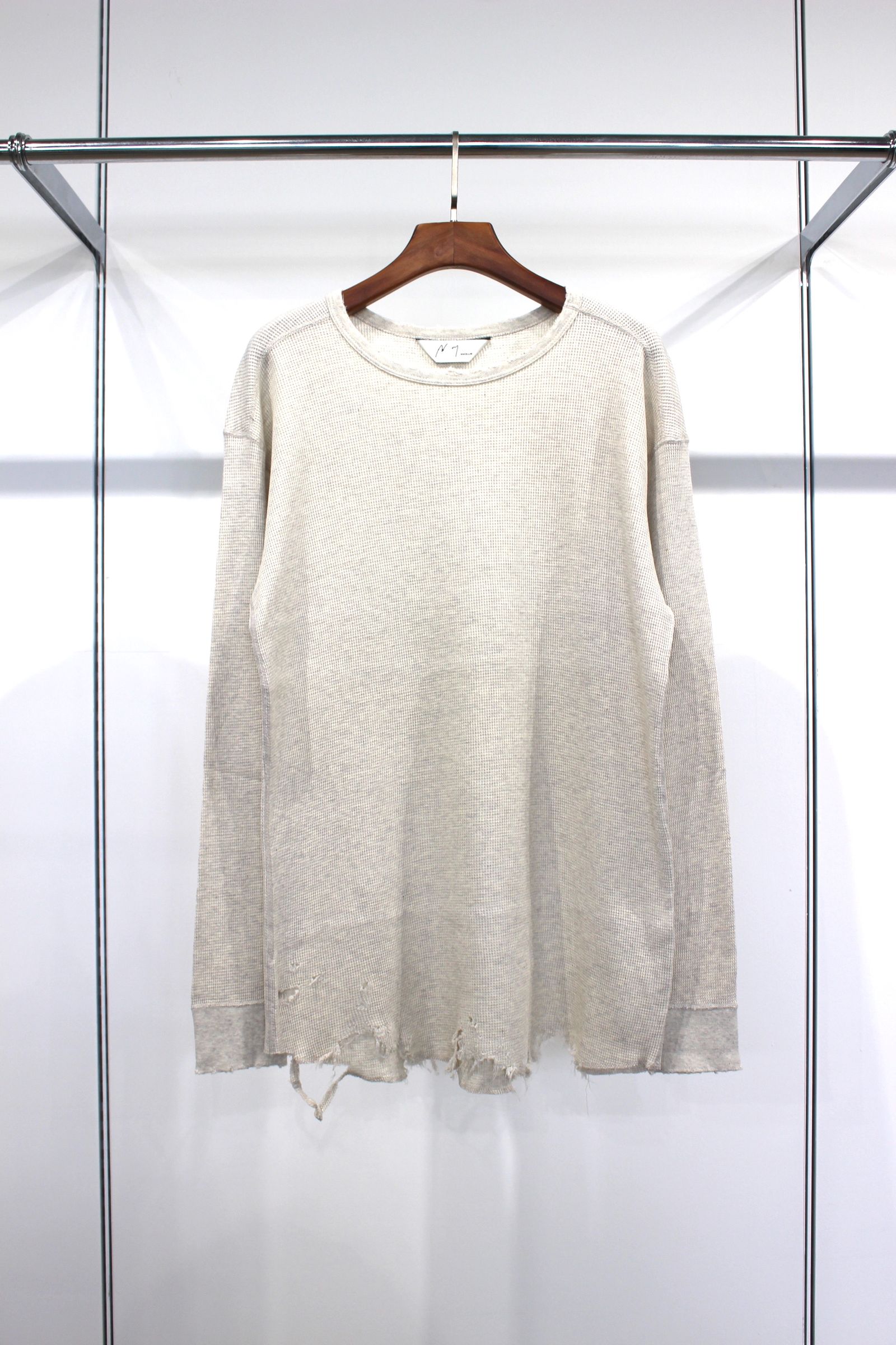 ANCELLM - DAMAGE WAFFLE CREW LS T-SHIRT/IVORY | NapsNote