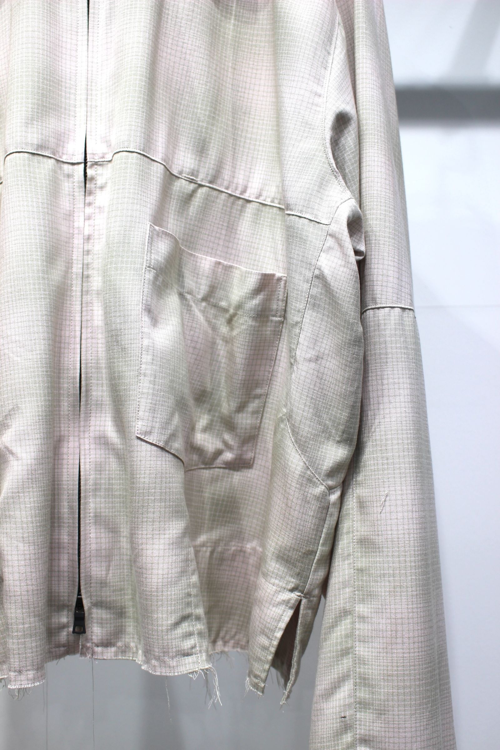 ANCELLM - OMBRECHECK SHORT ZIPUP SHIRT | PINK | ジップアップシャツ