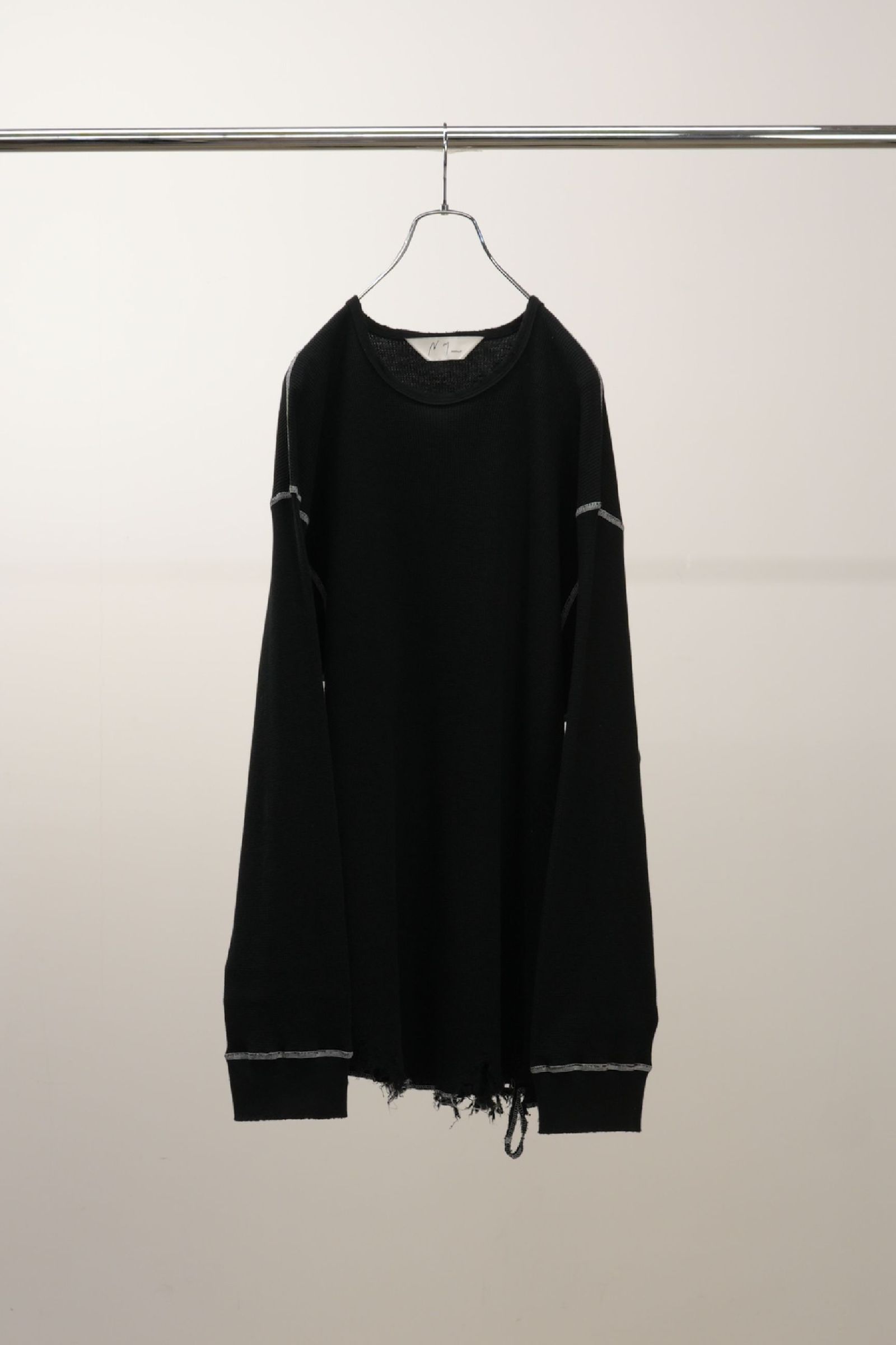 ANCELLM - DAMAGE WAFFLE CREW LS T-SHIRT | BLACK | ダメージワッフル