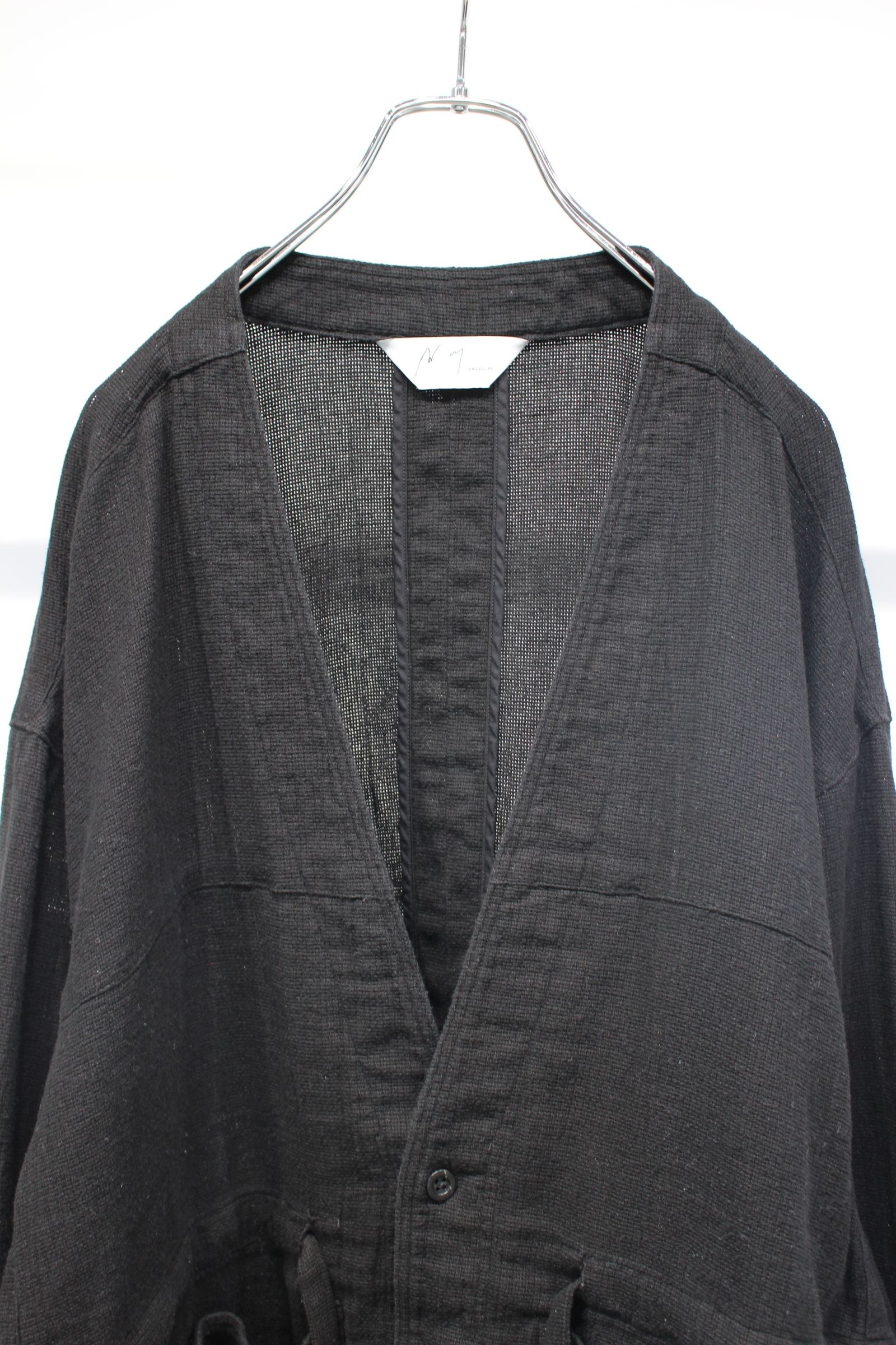 ANCELLM - PANAMA COLLAR LESS SHIRT JACKET | BLACK | カラーレス