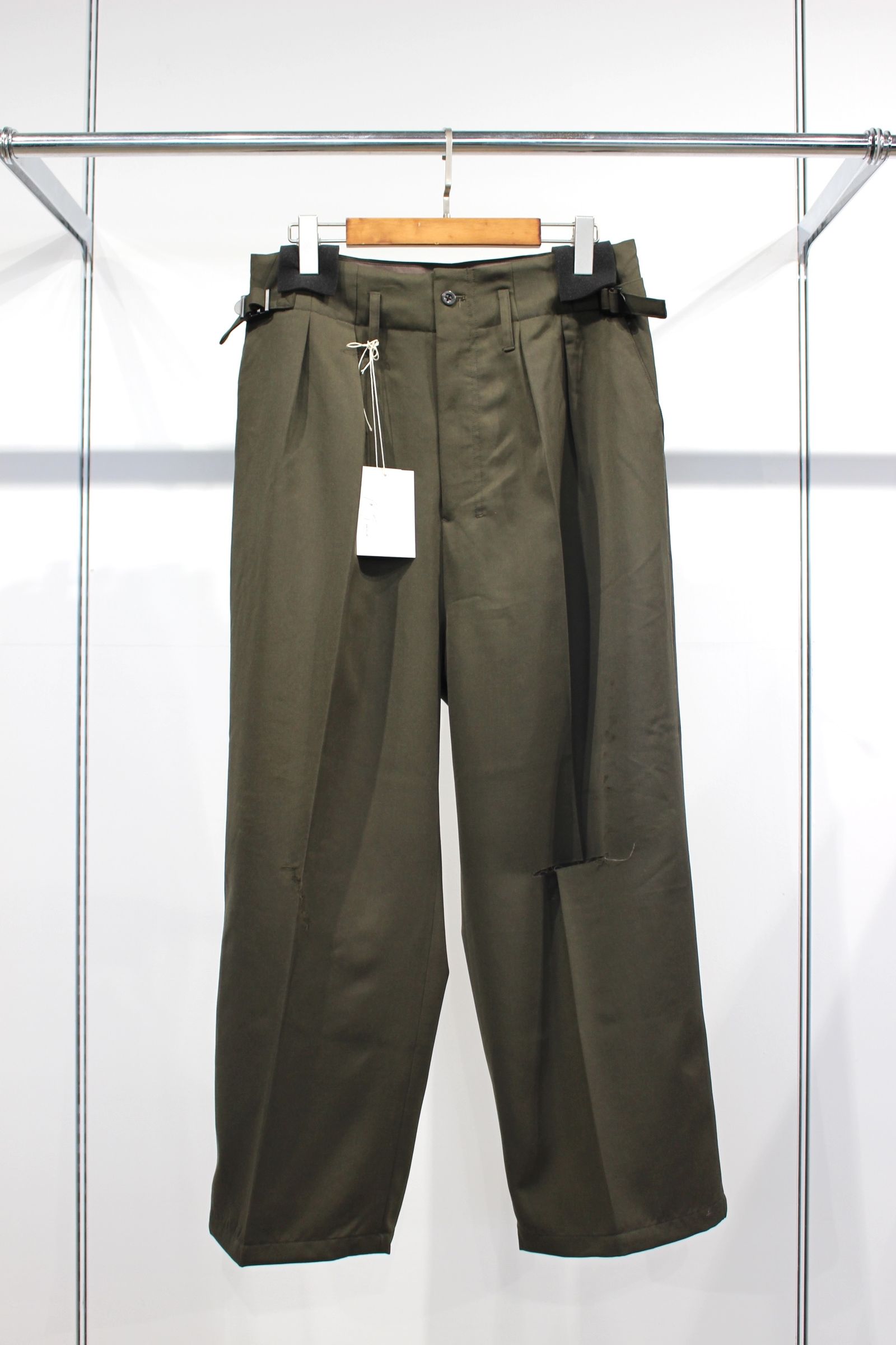 ANCELLM - WOOL DAMAGE WIDE SLACKS | DARK OLIVE | スラックス | NapsNote