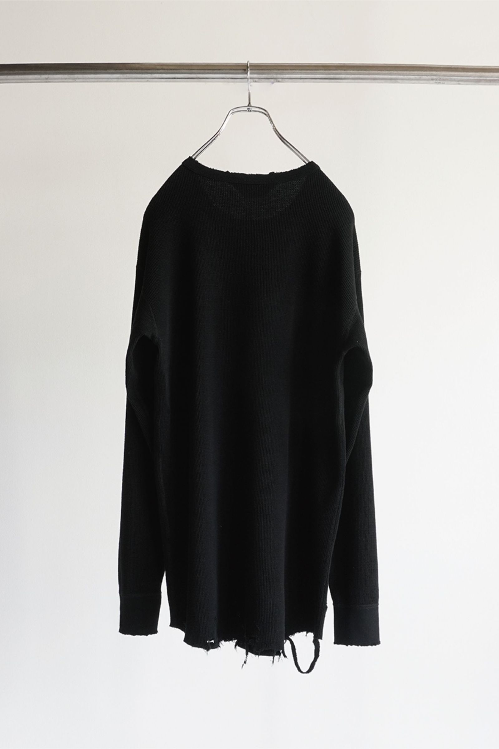 ANCELLM - DAMAGE WAFFLE CREW LS T-SHIRT/BLACK | NapsNote