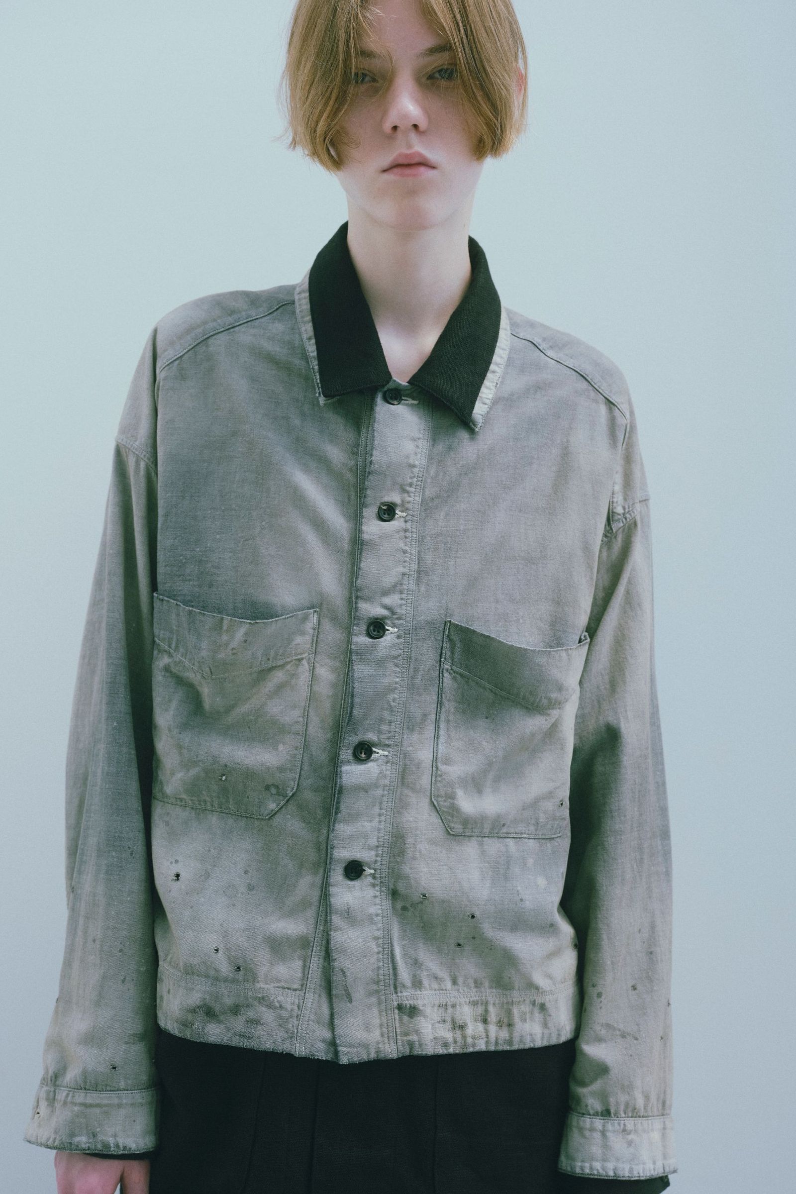 ANCELLM - CHAMBRAY SHIRT JACKET | BLACK | シャンブレーシャツ