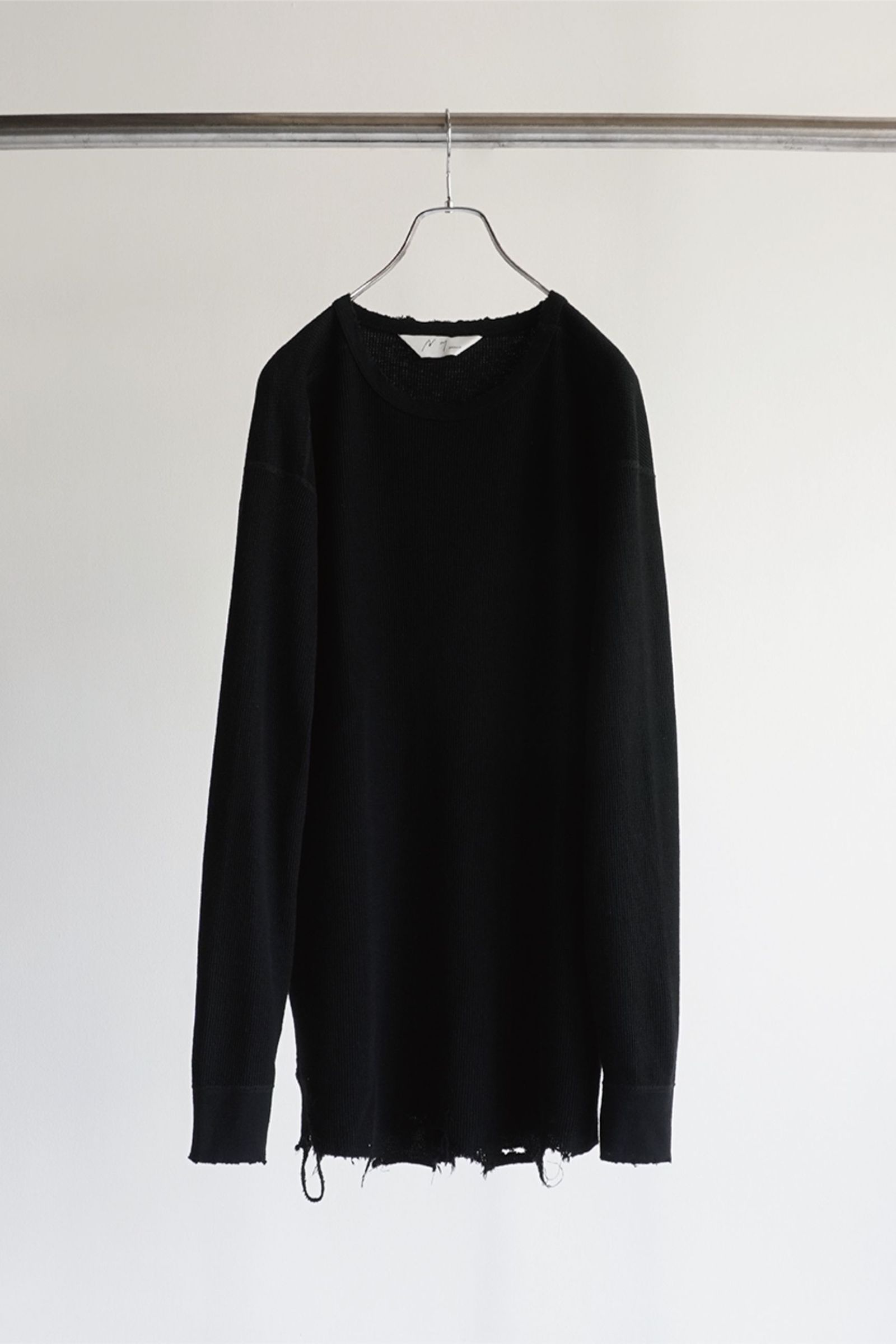 ANCELLM - DAMAGE WAFFLE CREW LS T-SHIRT/BLACK | NapsNote