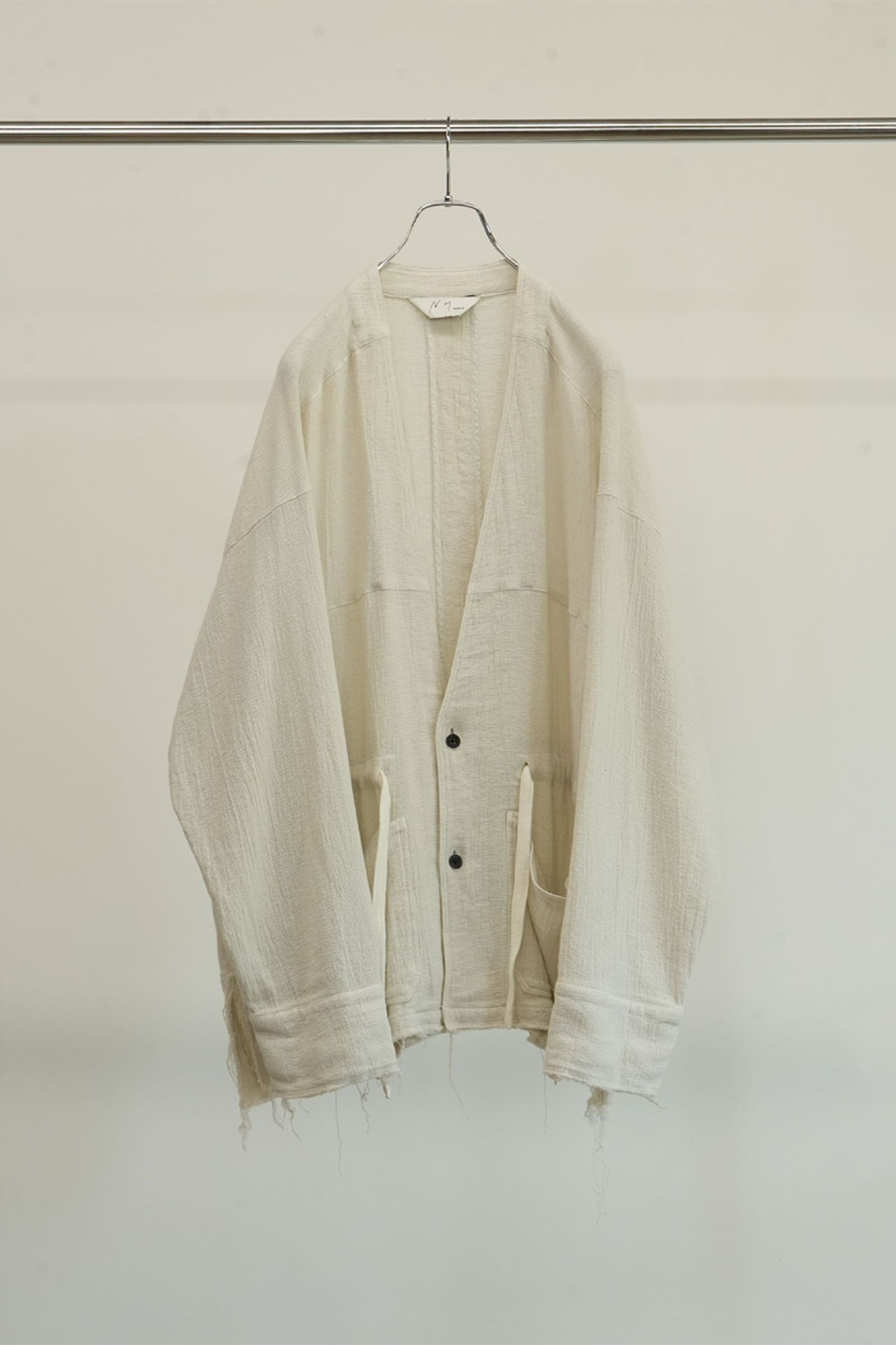 ANCELLM - PANAMA COLLAR LESS SHIRT JACKET | OFF WHITE | カラーレス