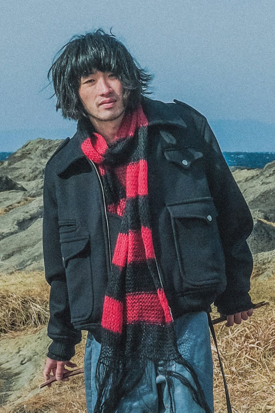 SUGARHILL - MOHAIR LOOSE STRIPE MUFFLER / RED | Retikle Online Store