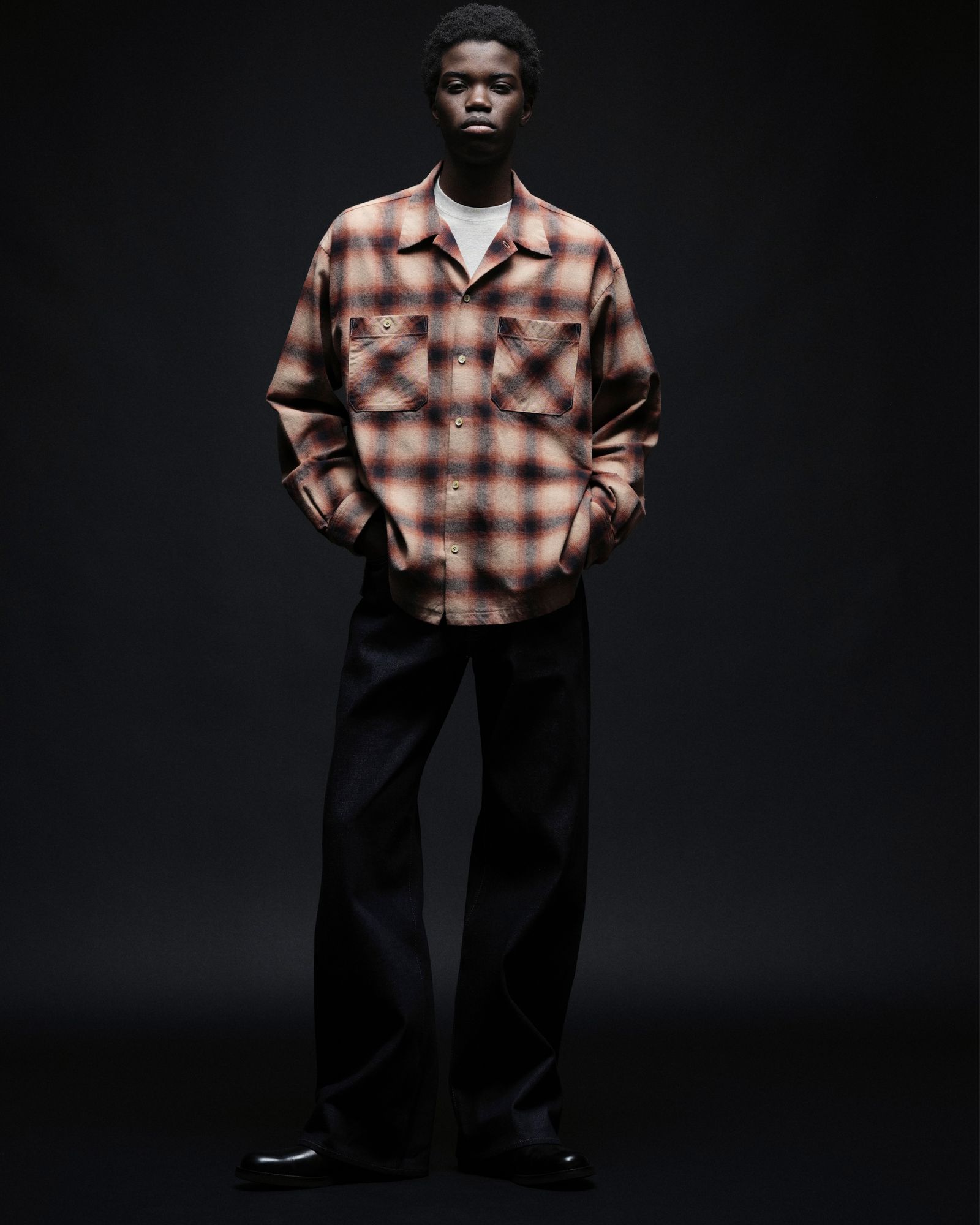 MINEDENIM - 【Last1 Size3】 C.Flannel Ombre Open Collar SH RPT | River