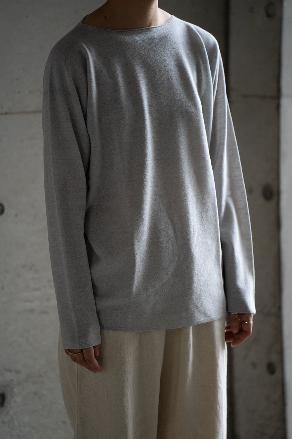 MITTAN - 【ラスト1点】強撚ウールニット長袖(灰) | Salty
