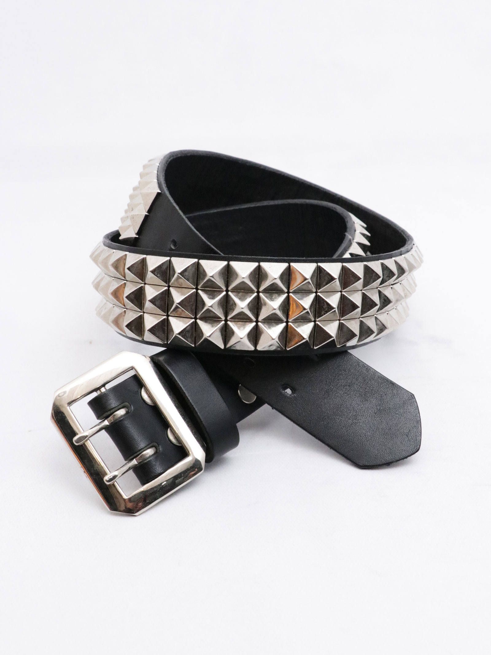 MODERN PIRATES - 12MM 3連ピラミッドスタッズベルト (シルバー