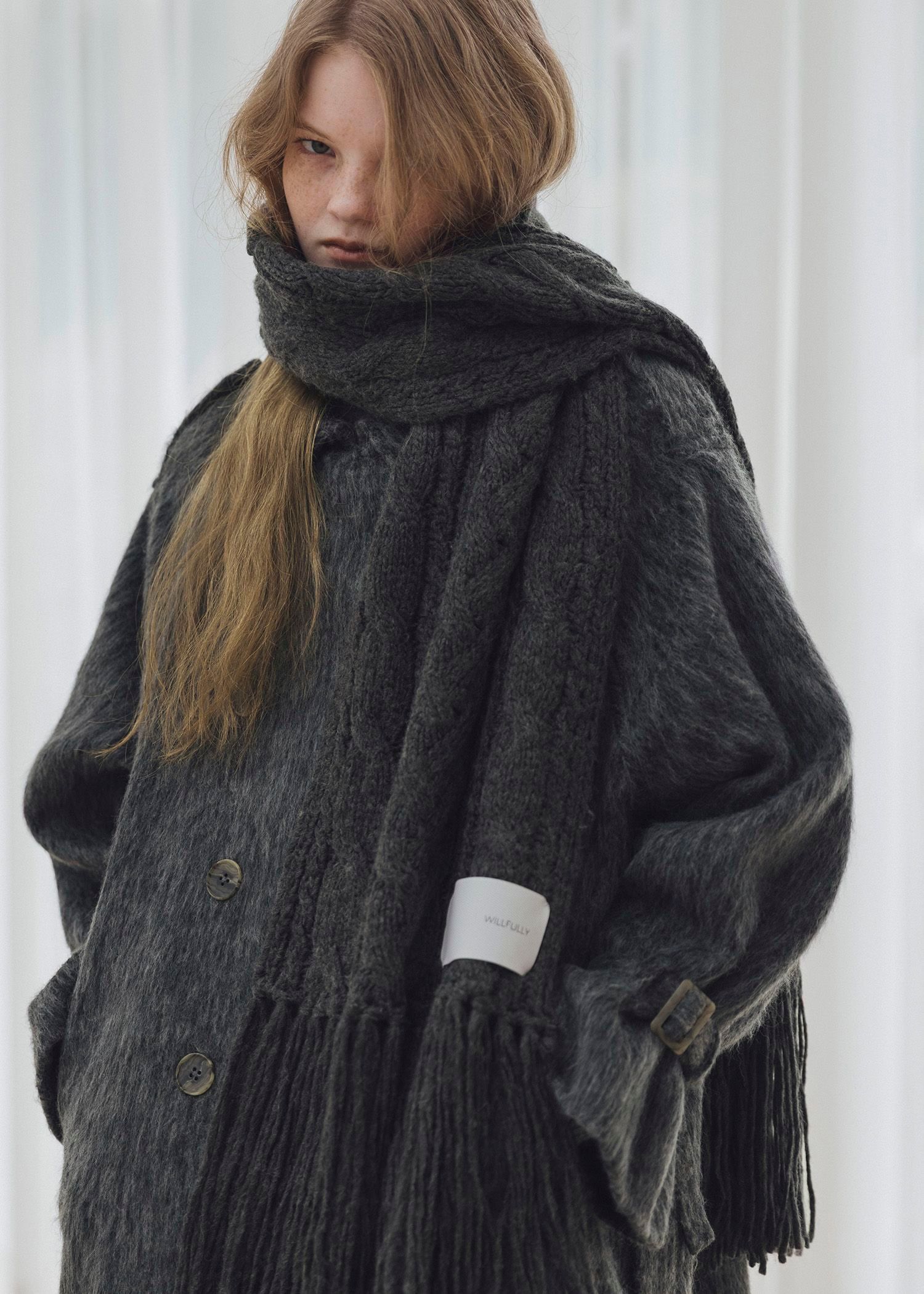 WILLFULLY - coarse knit cable fringe muffler / フリンジケーブル