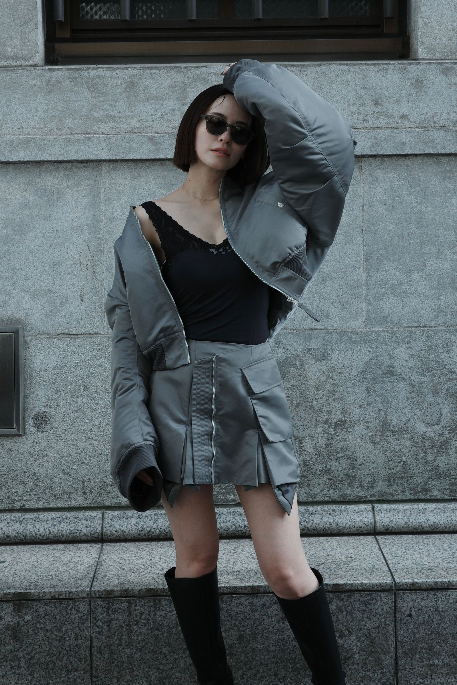 ESIÓ - Nylon MA-1 skirt (グレー) | Sir online store / サー