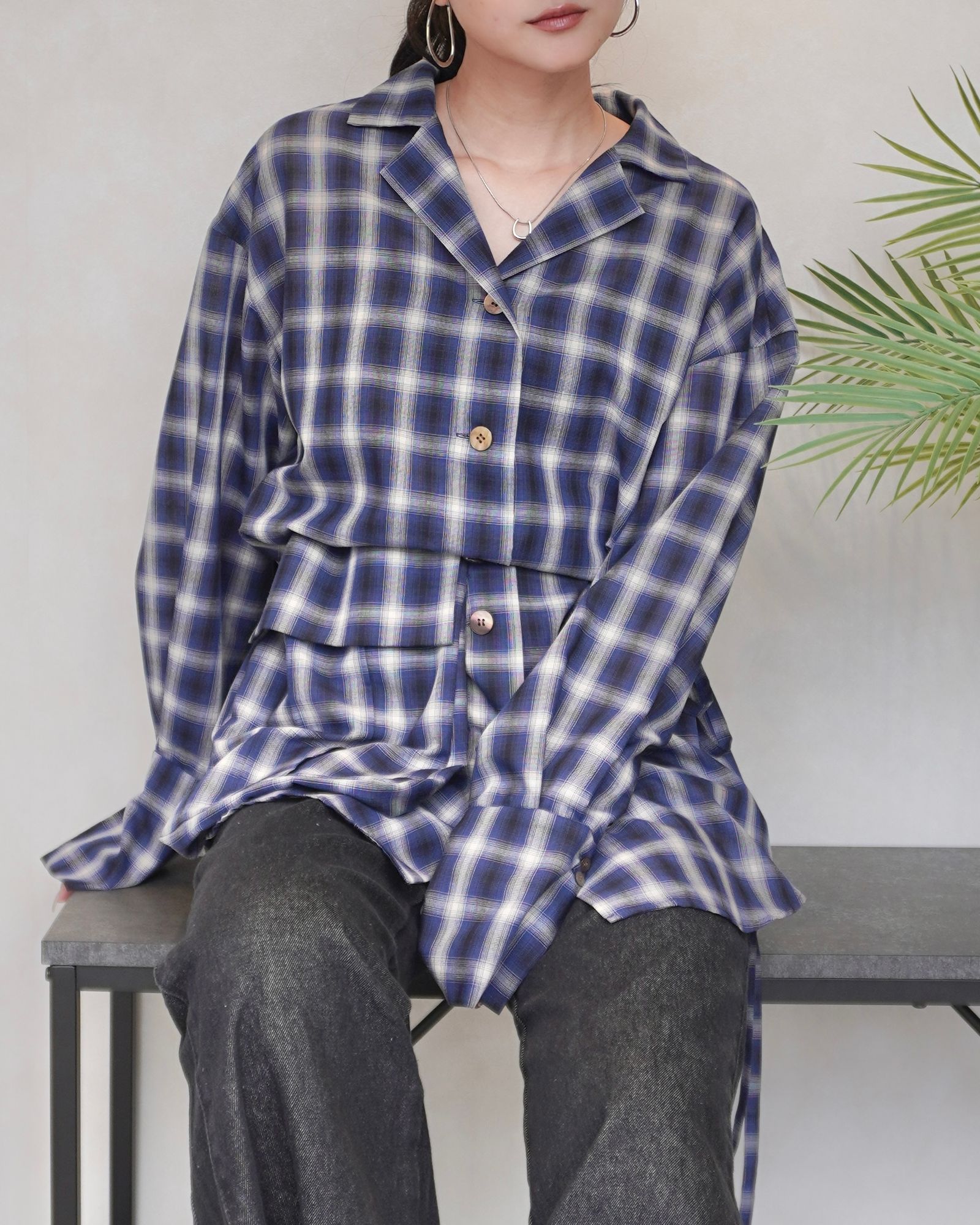 CREDONA - SHEER CHECK SHIRT JACKET / シアーチェックシャツ (ブルー