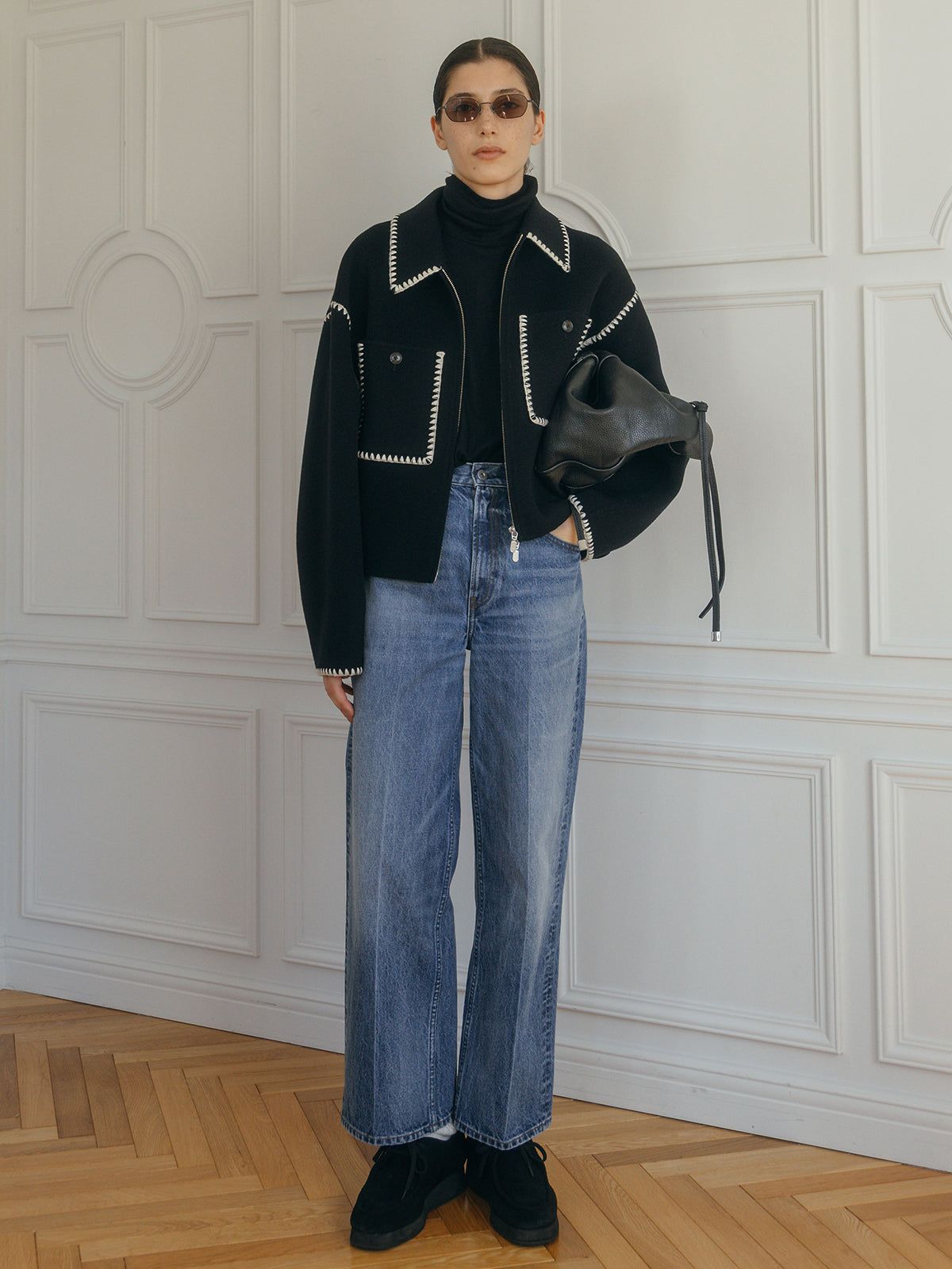 CREDONA - WOOL EMBROIDERY SHORT ZIP JACKET / ウールエンブロイ