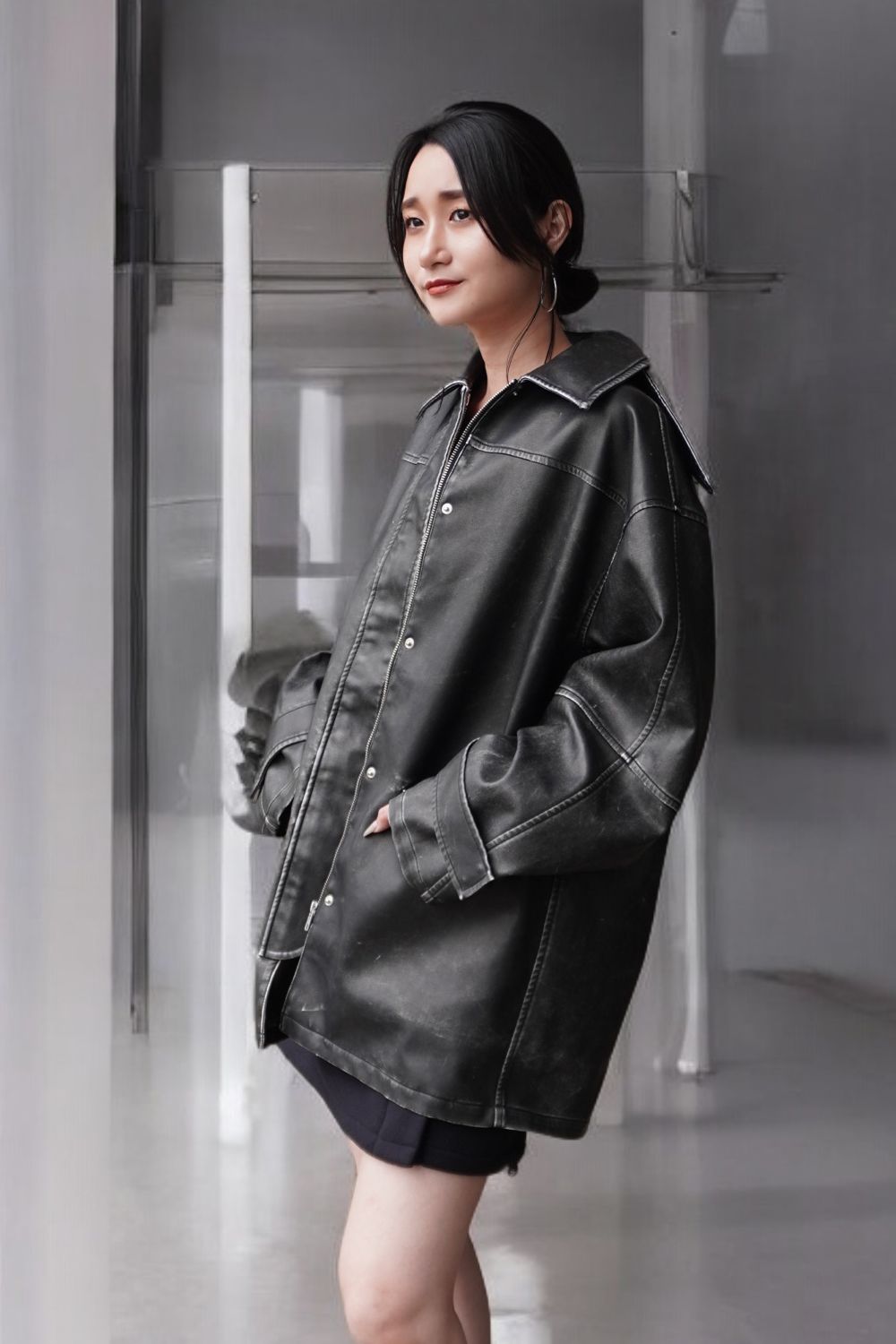 NOUNLESS - CRASH FAKE LEATHER JACKET (NOIR) / クラッシュフェイク