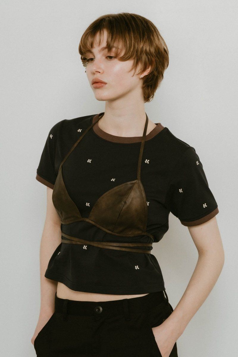 Knuth Marf - wrap leather bustier / ラップレザービスチェ (ブラウン