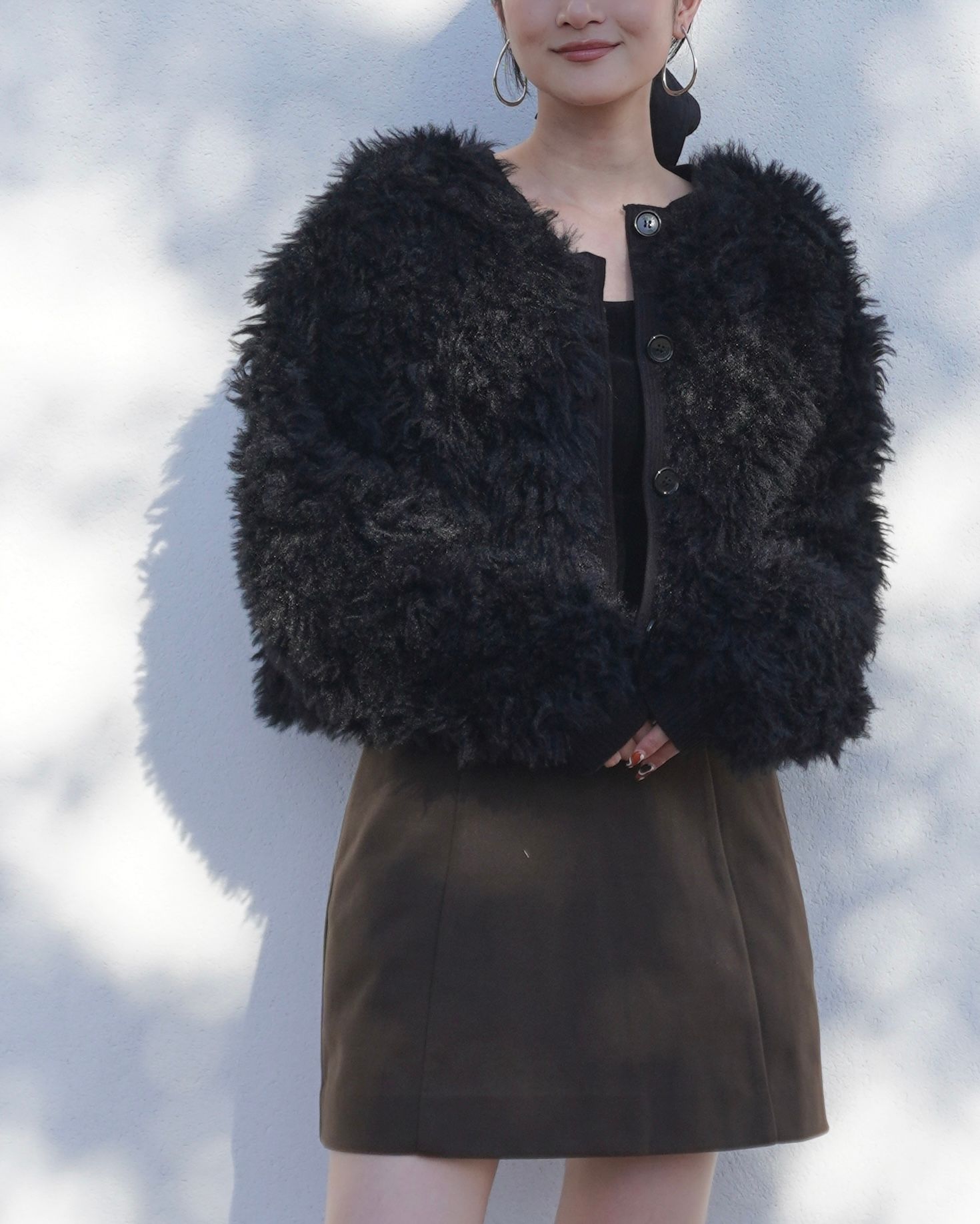 THINK FUR - 2Way Fur×Knit Tops (ブラック) / 2ウェイファー×ニット