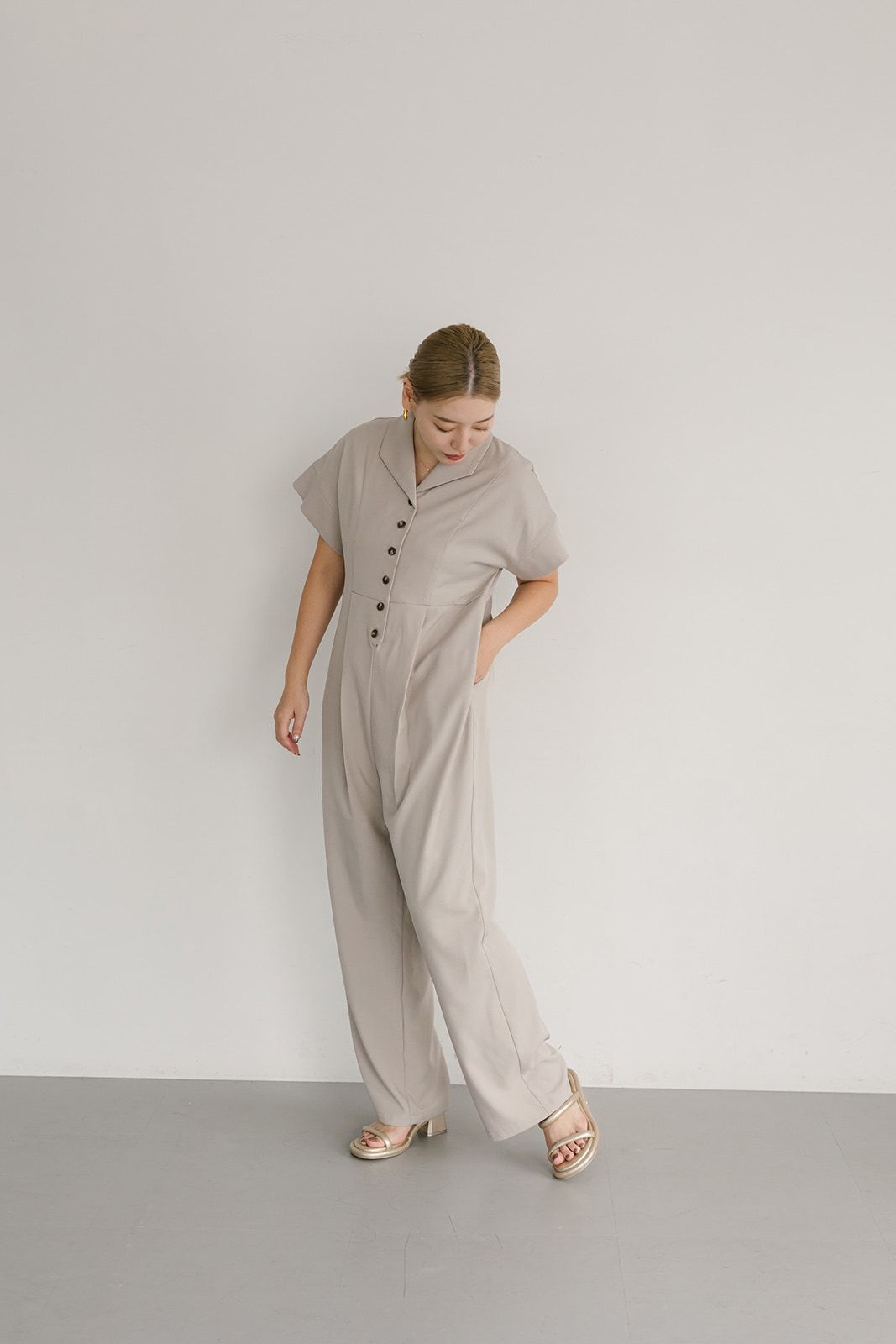 CAVEZA ROSSO - ハイウエストオープンカラーオールインワン