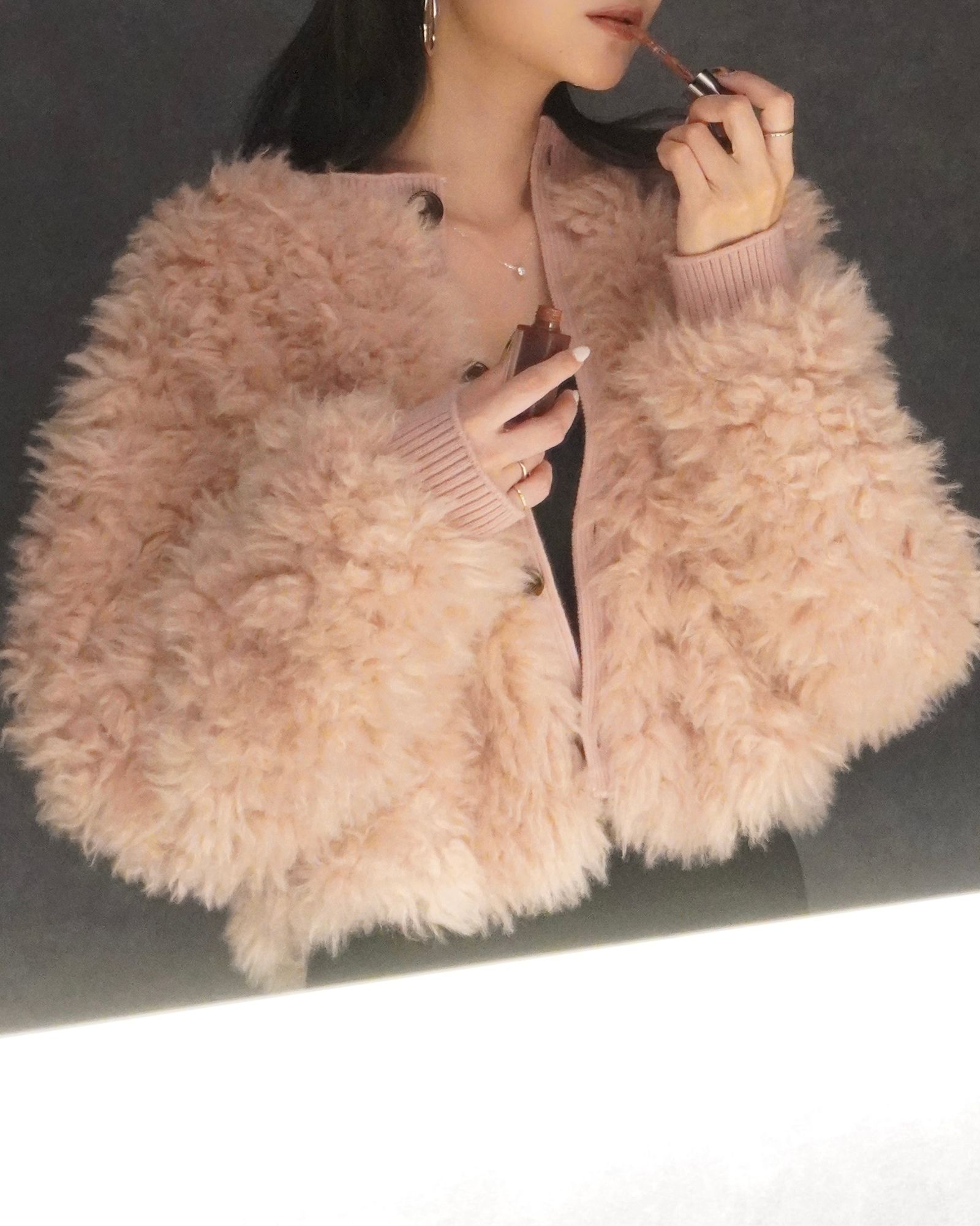 THINK FUR - 2Way Fur×Knit Tops (ピンク) / 2ウェイファー×ニット