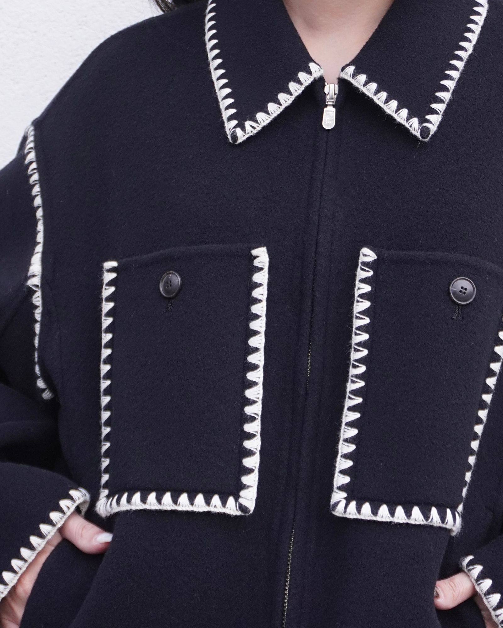 CREDONA - WOOL EMBROIDERY SHORT ZIP JACKET / ウールエンブロイ