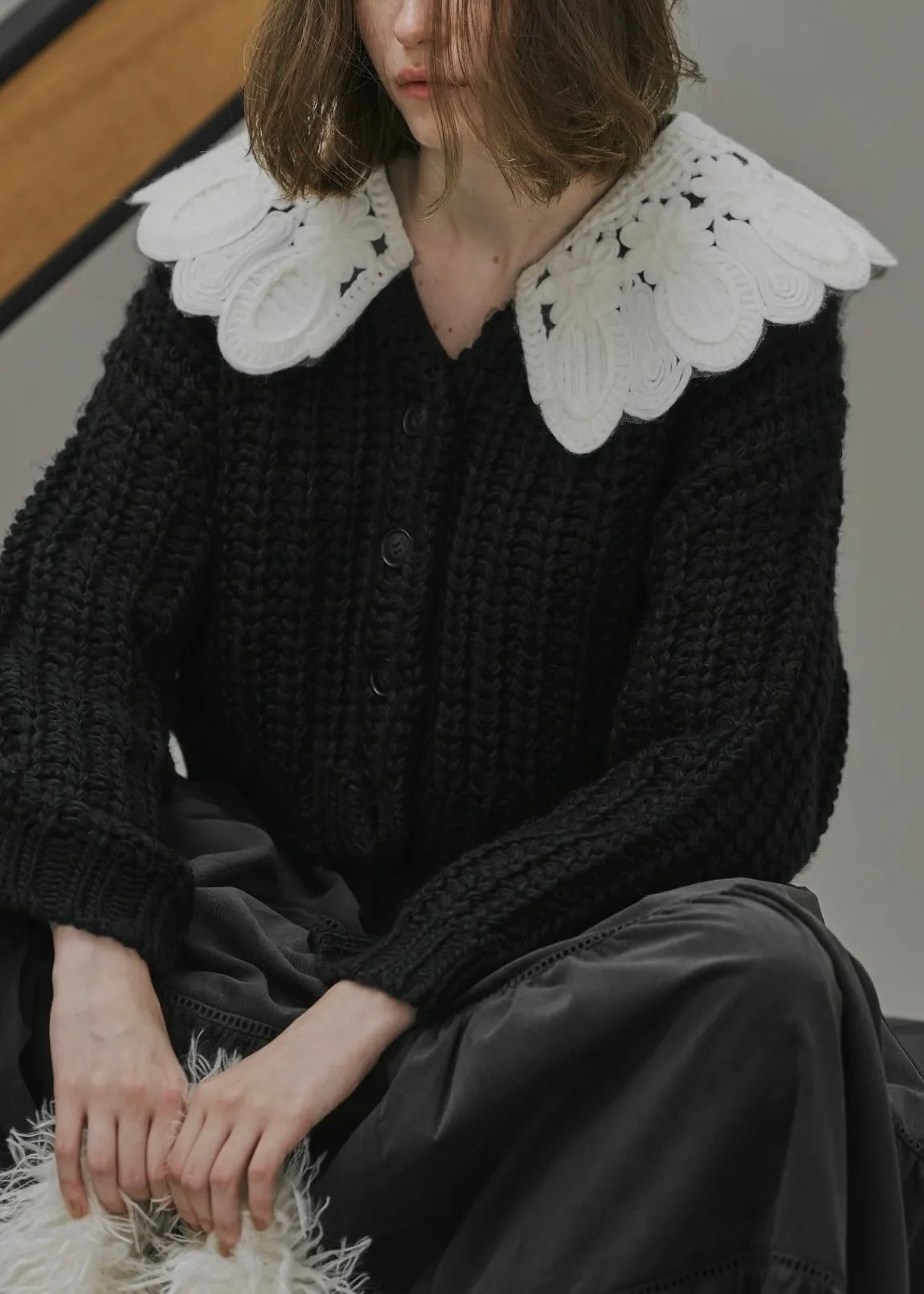 WILLFULLY - motif collar removal knit cardigan / モチーフカラー