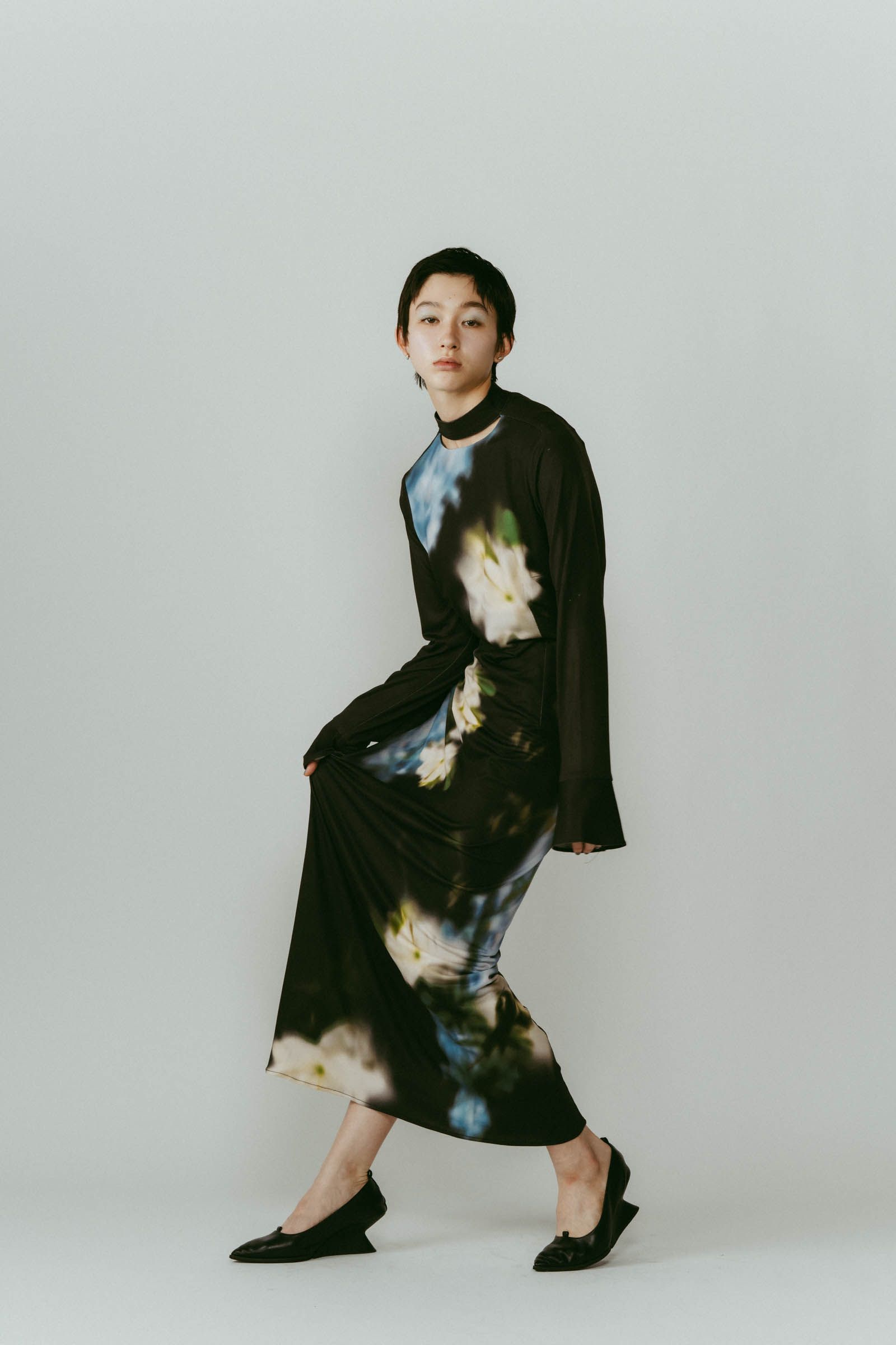 Knuth Marf - blurry flower one piece / フラワープリント ワンピース