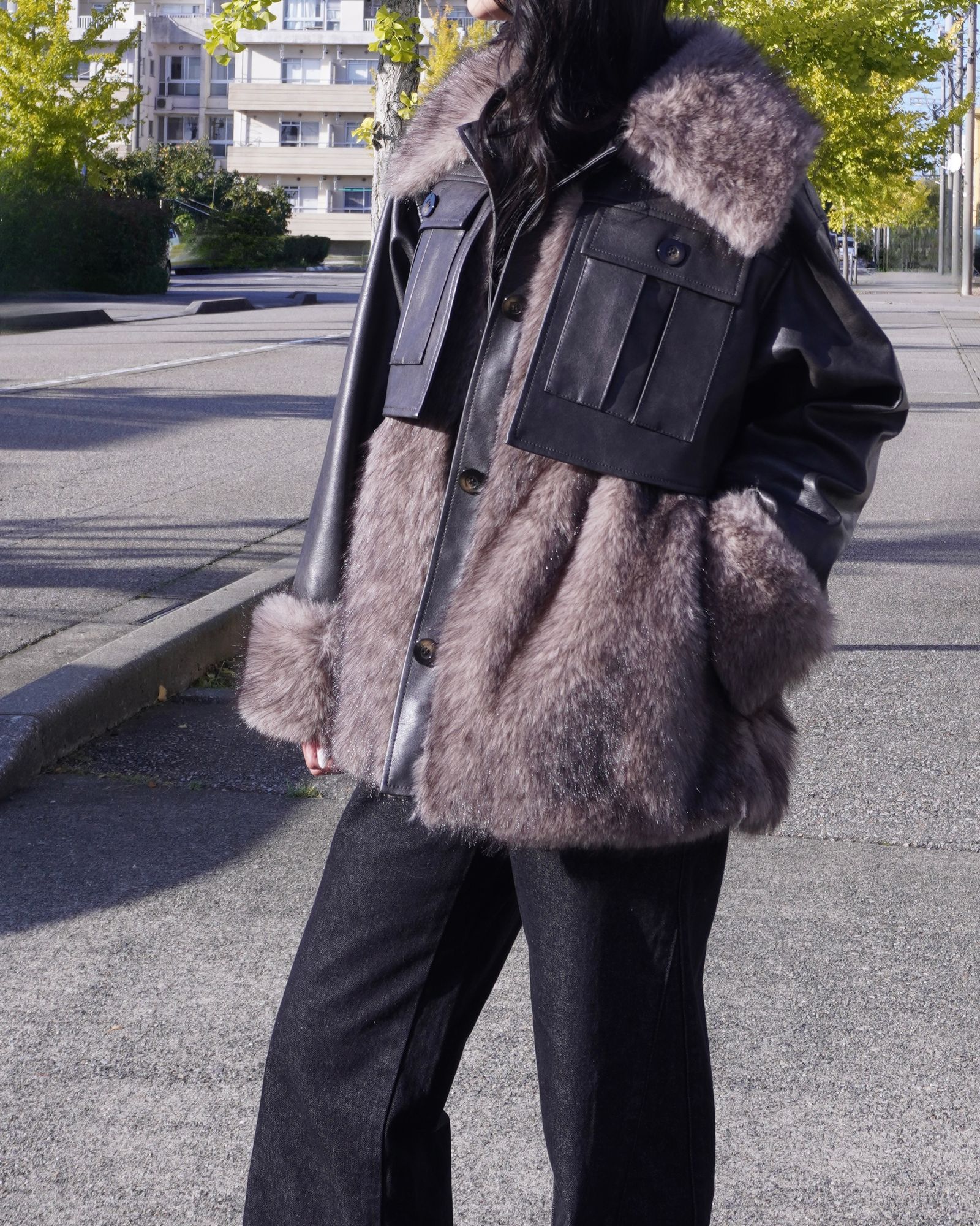 THINK FUR - Leather Docking Fur Jacket (ブラック) / レザー