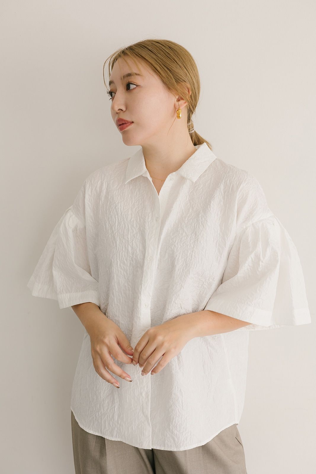 CAVEZA ROSSO - ジャカードタックスリーブブラウス (ホワイト) | Sir